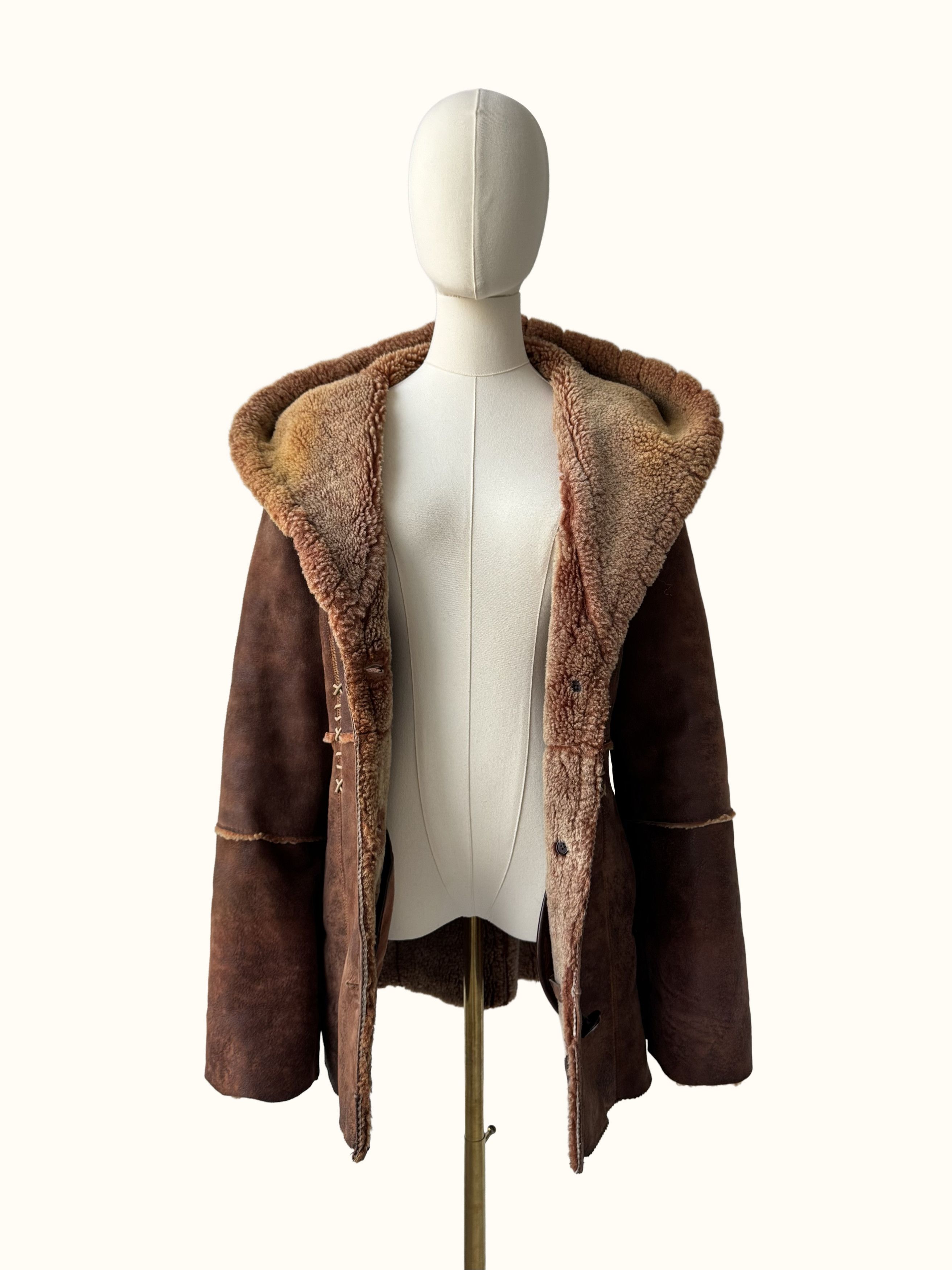 Vintage Vintage Real Sheepskin Hooded Coat (B550) Size L / US 10 / IT 46 - 4 Thumbnail