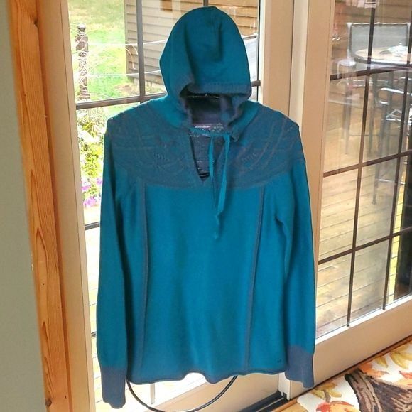 Eddie Bauer Eddie Bauer Long Slv Teal Sweater with Cable Knit Trim Sz. S Size S / US 4 / IT 40 - 1 Thumbnail
