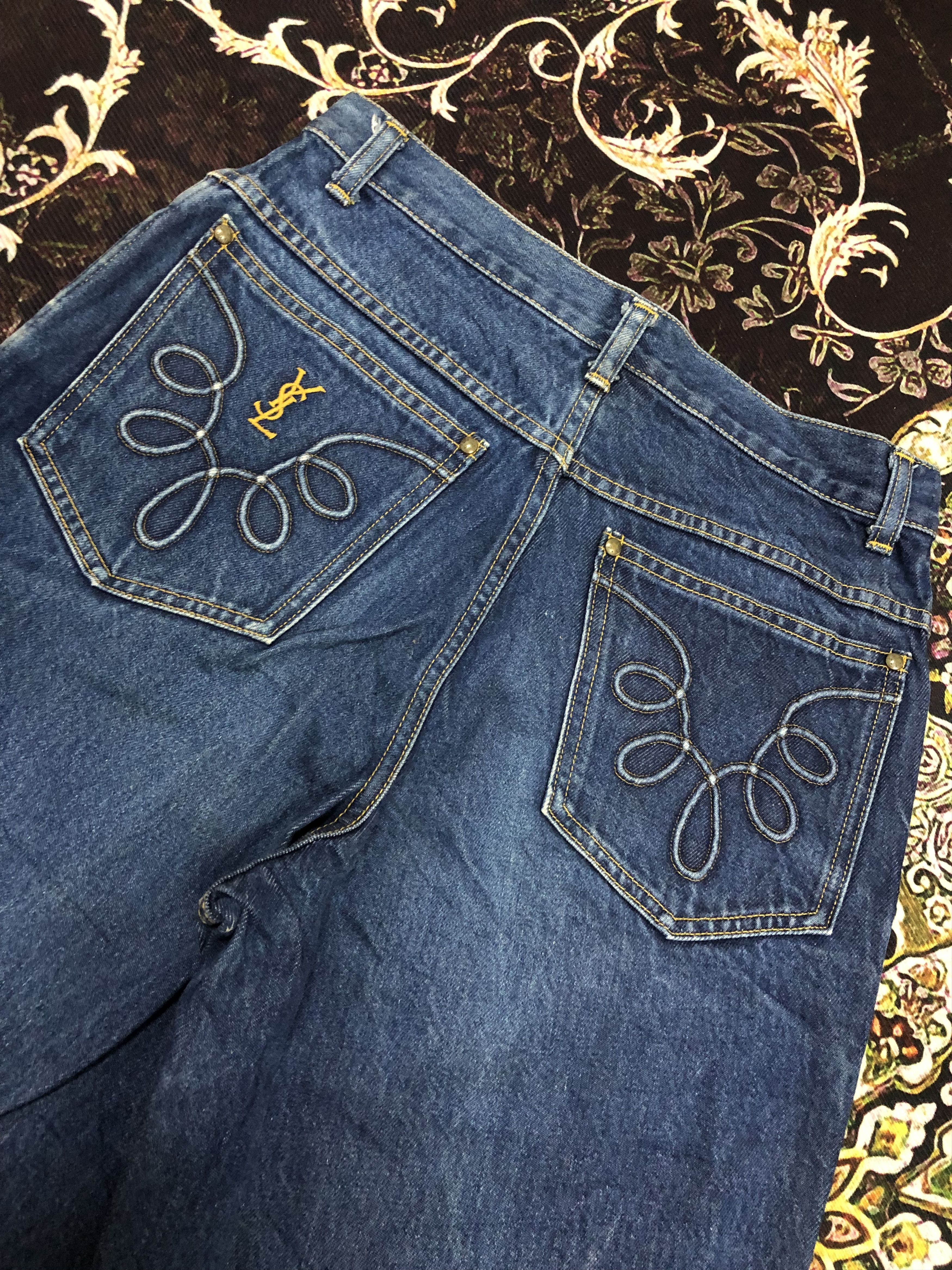 Designer × Yves Saint Laurent YSL embroidered logo on pocket jeans Size US 29 - 4 Thumbnail