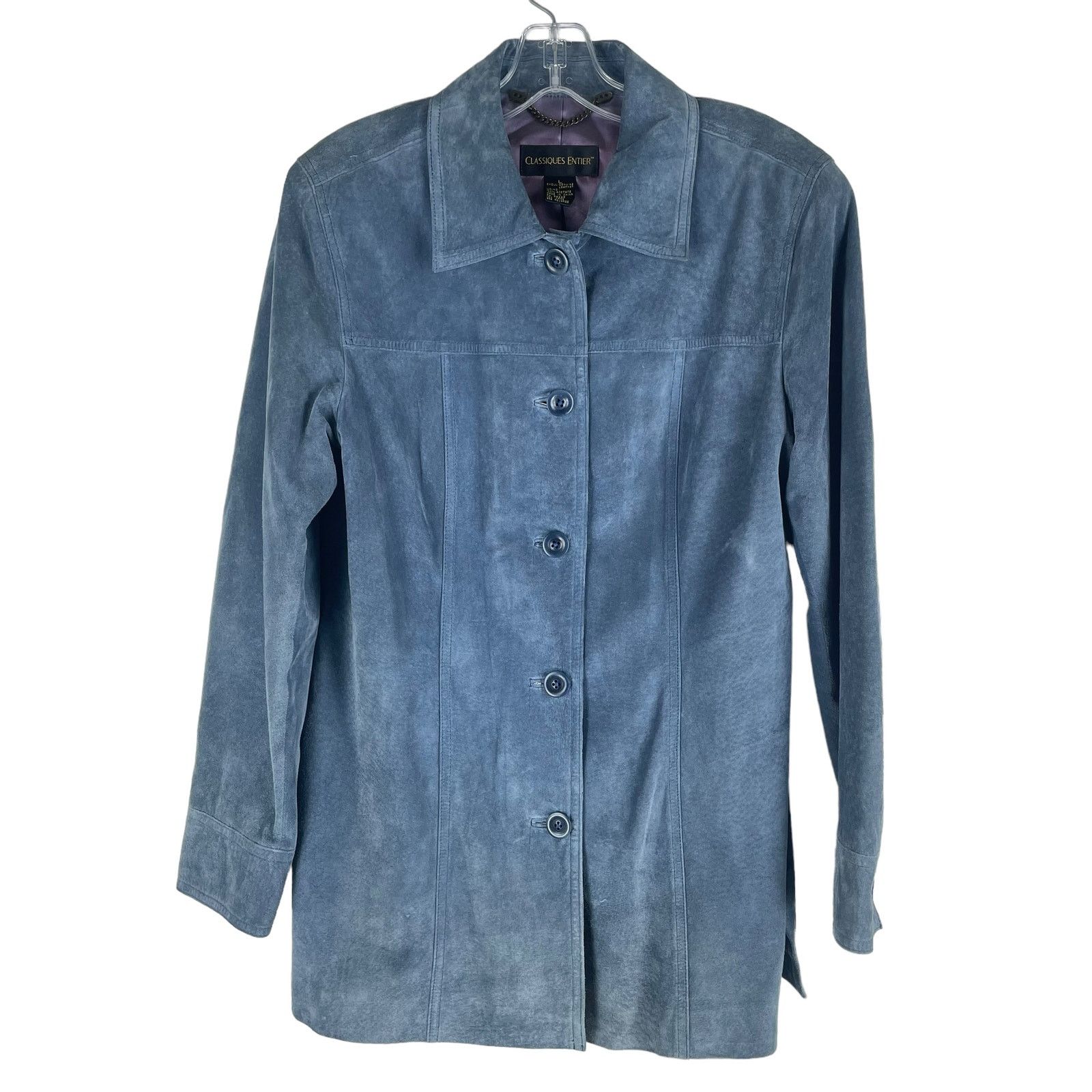 Armani Collezioni Classiques Entier Suede Jacket Button Front Blue Size L Size L / US 10 / IT 46 - 3 Thumbnail
