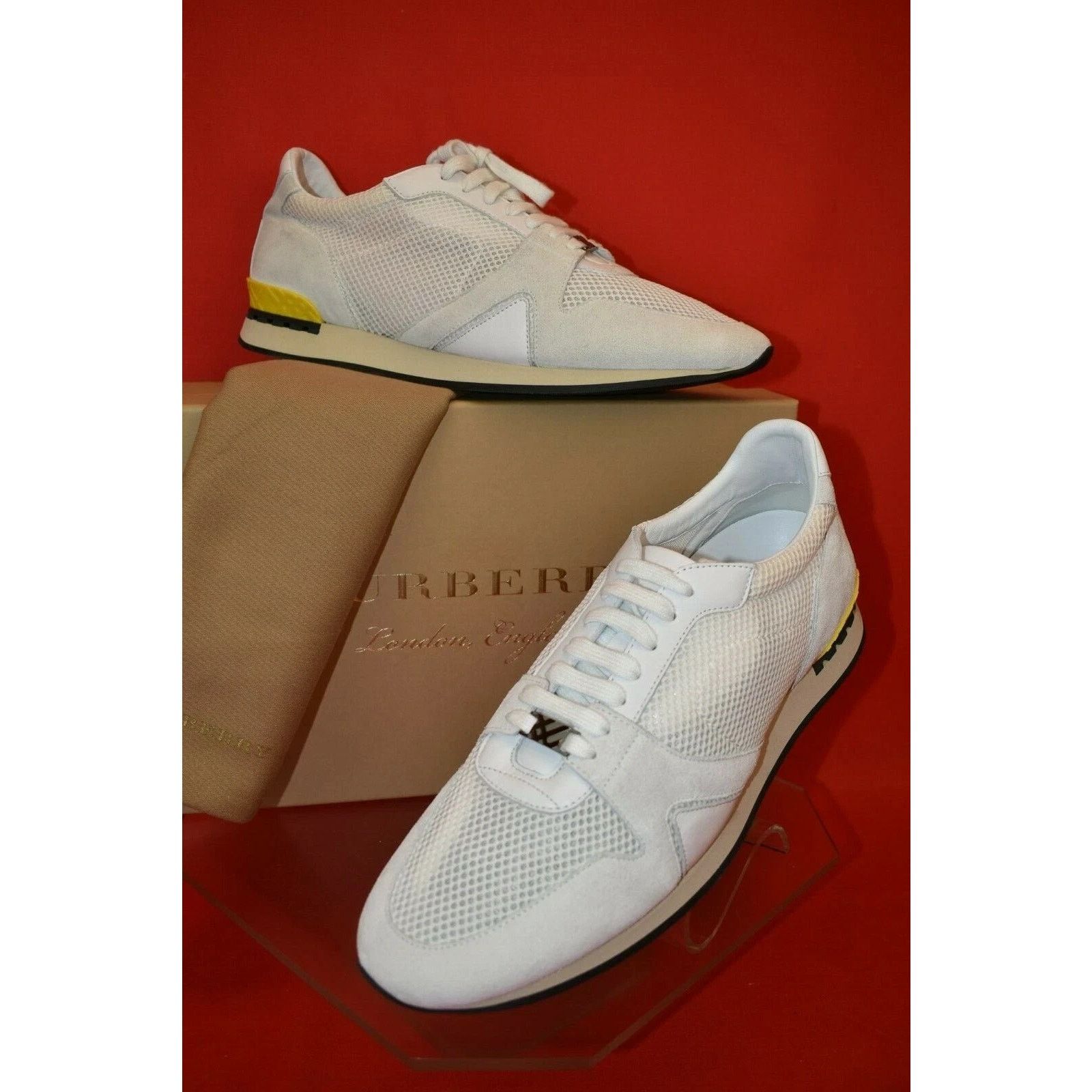 Burberry BURBERRY THE FIELD WHITE MESH SUEDE LOGO SNEAKERS 44.5 ITAL Size US 11.5 / EU 44-45 - 4 Thumbnail