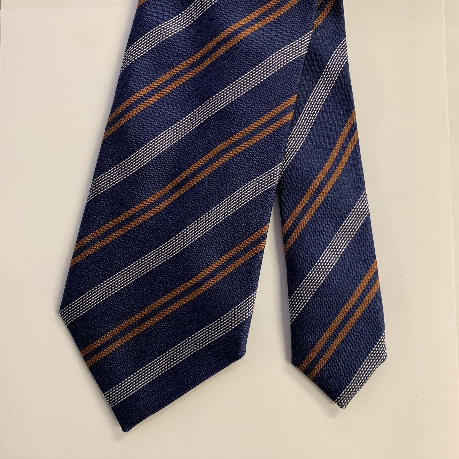 Ermenegildo Zegna ERMENEGILDO ZEGNA Navy Brown Grey Diagonal Stripe Silk Tie Size ONE SIZE - 1 Thumbnail
