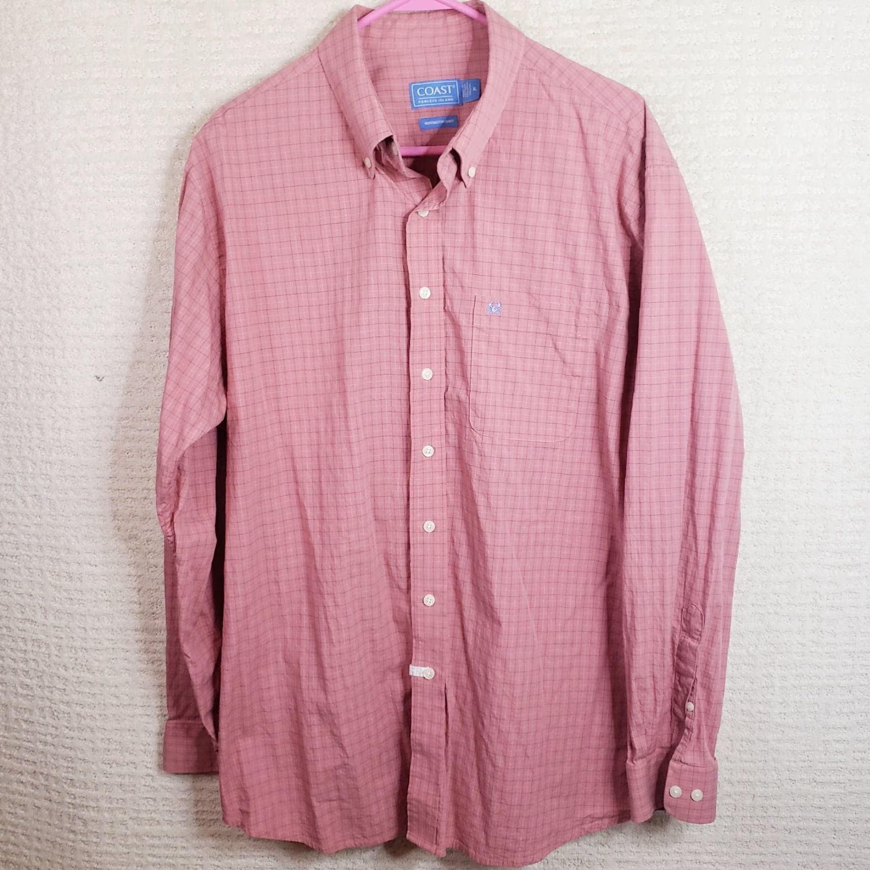 Vintage Coast Huntington Shirt Plaid Button-Up XL Men Pink Coral Crab Logo Embroidered Collared Long Sleeve Size US XL / EU 56 / 4 - 2 Thumbnail