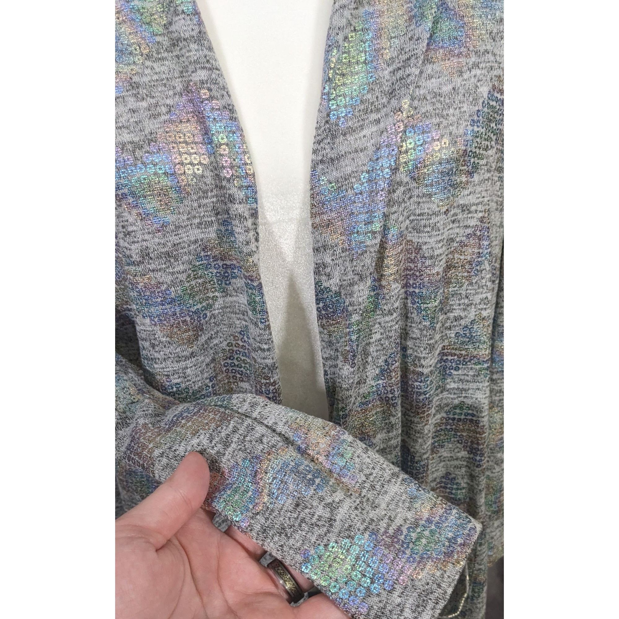 Other Trendy Rainbow Shimmer LulaRoe Sarah Sequins Grey Cardigan Size L / US 10 / IT 46 - 4 Thumbnail
