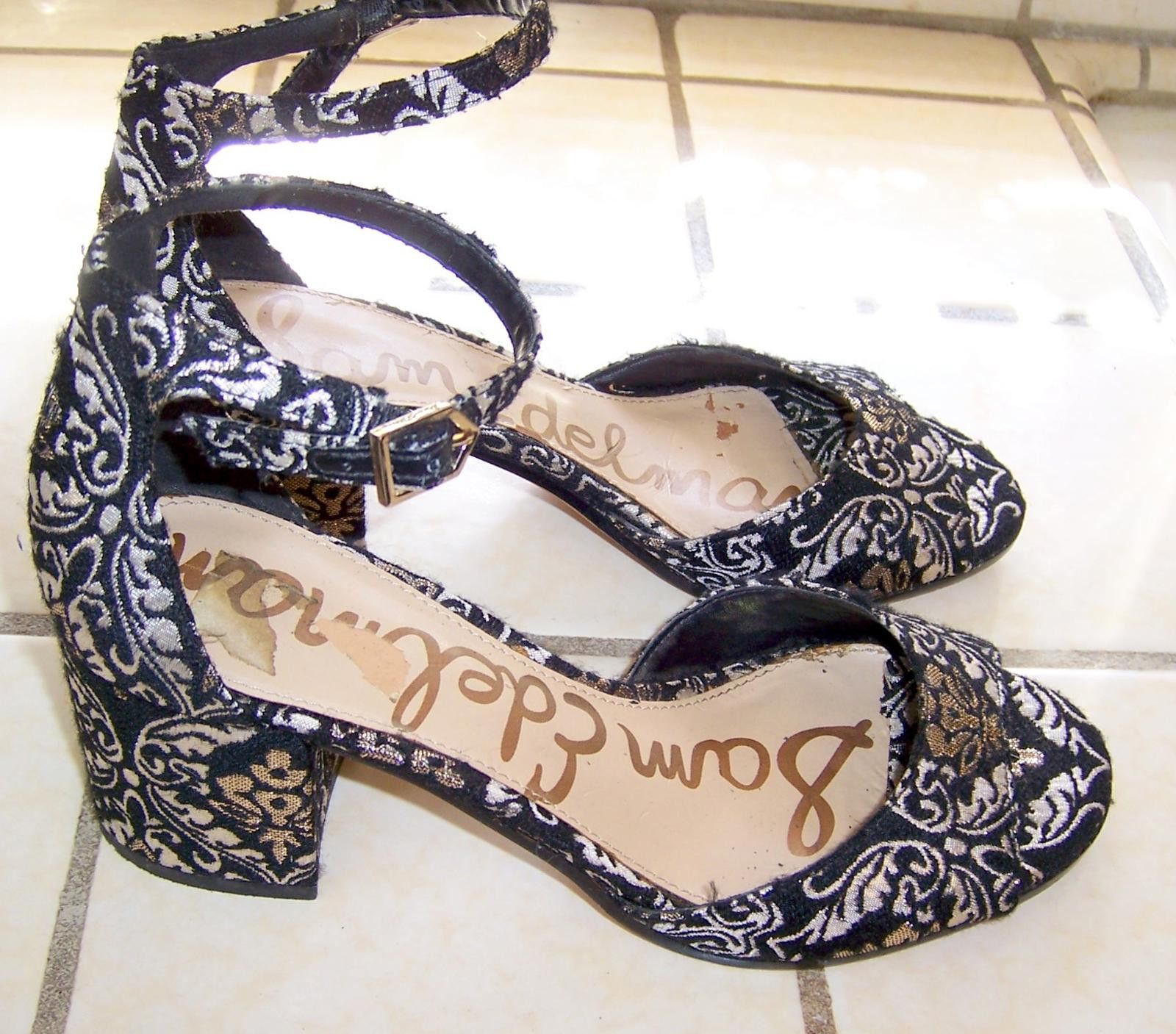 Sam Edelman Sam Edelman Paisley Black and Gold Brocade Block Heels 7 Size US 7 / IT 37 - 3 Thumbnail
