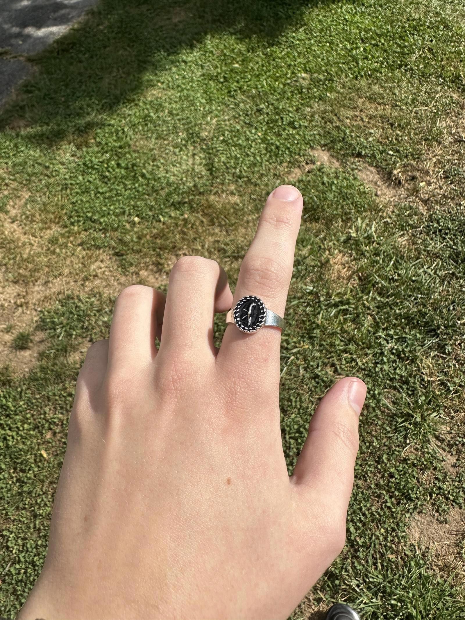 Jewelry Silver Black Enamel Insignia Ring Size 8.5 Size ONE SIZE - 2 Thumbnail