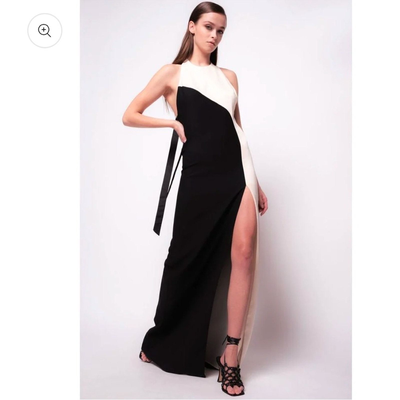 Pinko PINKO Black & White Sleeveless High Slit Sheath Maxi Dress Size L / US 10 / IT 46 - 1 Thumbnail