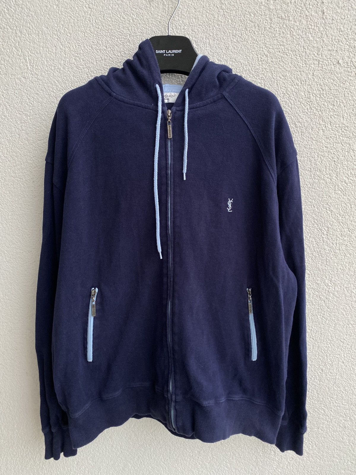 Yves Saint Laurent YSL Hoodie Zip YSL Sweatshirt Navy Size US XL / EU 56 / 4 - 11 Thumbnail