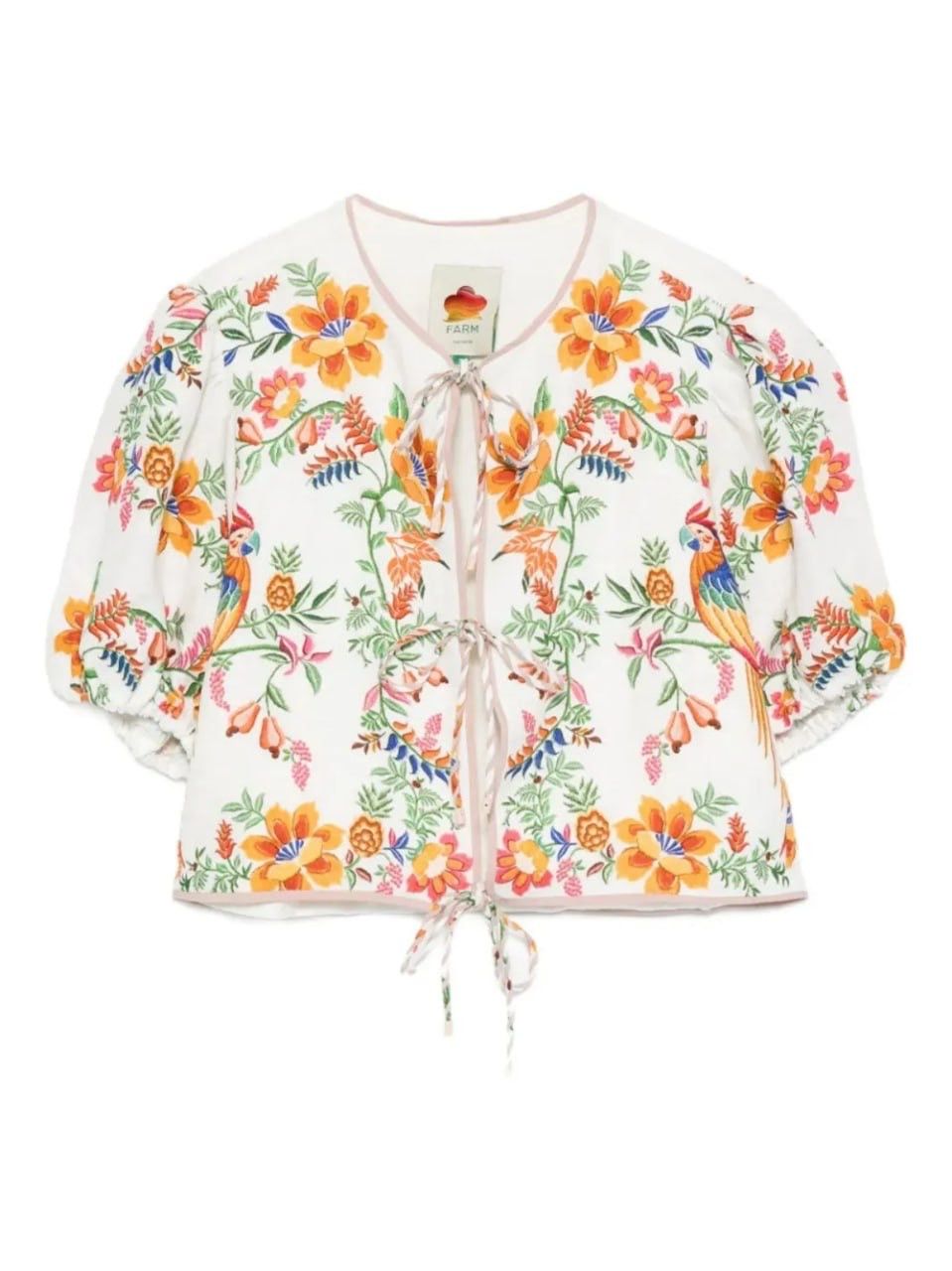 Farm Rio Farm Rio Delicate Forest Scarves Short Linen Blouse Sleeve Size S / US 4 / IT 40 - 3 Thumbnail