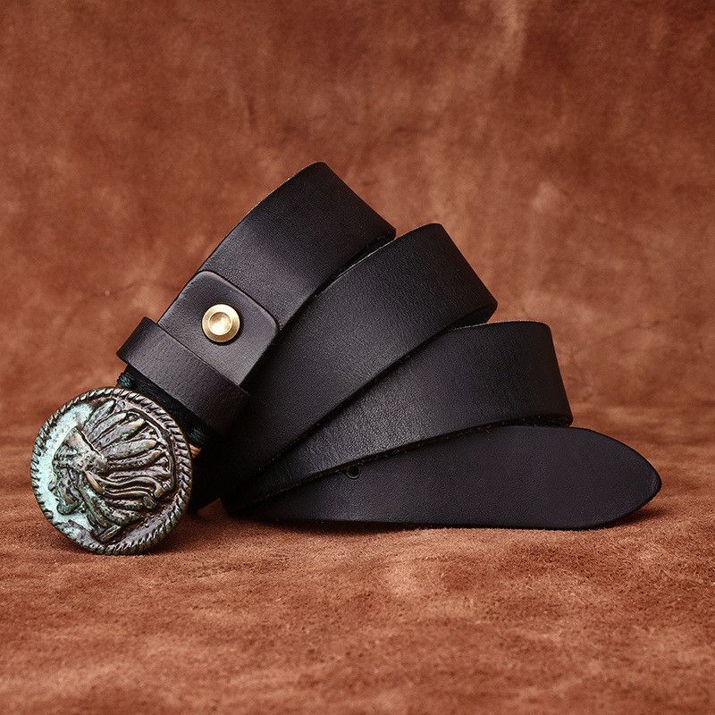 Leather Red Indian Brass Buckle Belt Size ONE SIZE - 3 Thumbnail