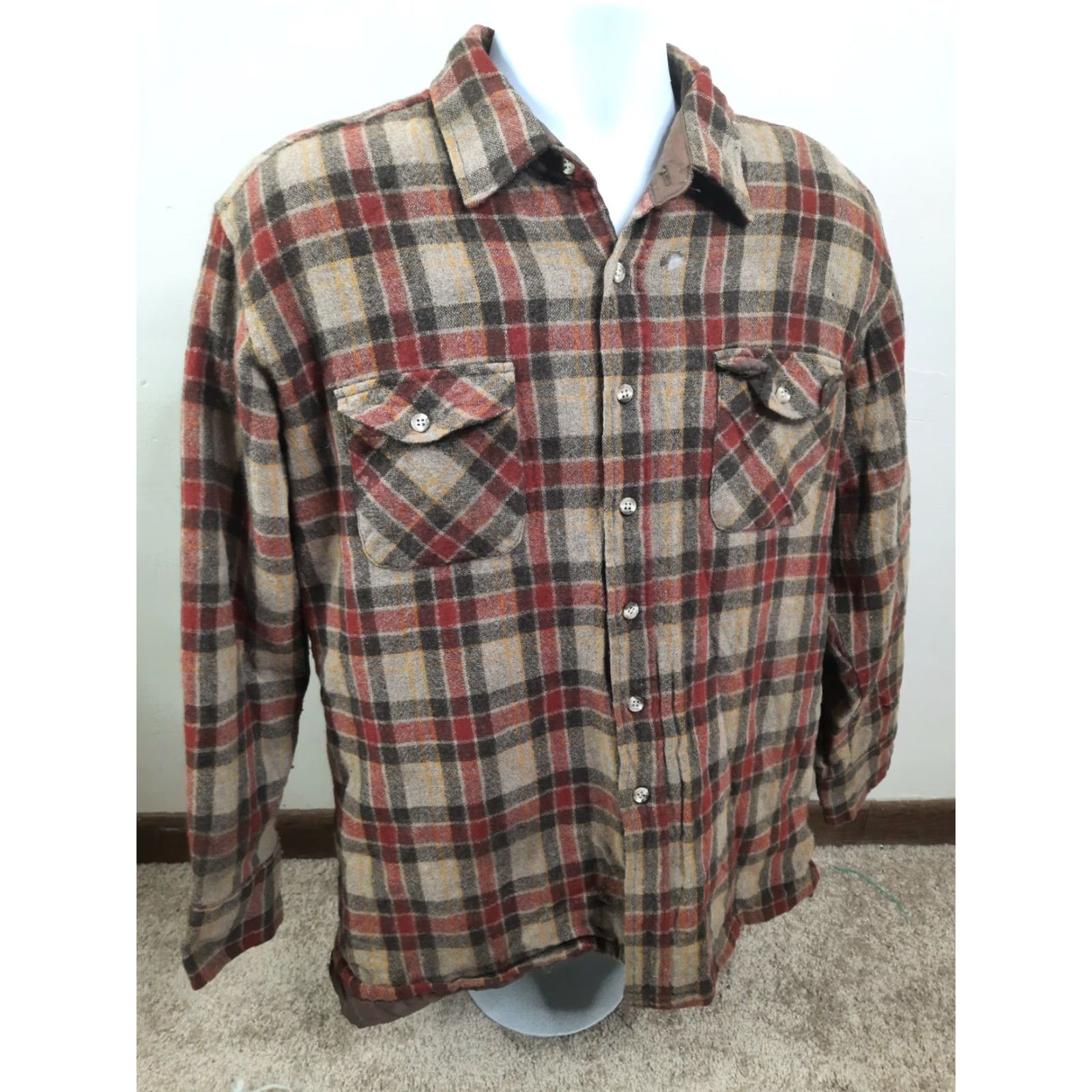 Vintage VINTAGE Northwest Territory Coat Shirt Plaid Flannel Wool Quilted Brown Blue Mens L XL? Size US L / EU 52-54 / 3 - 6 Thumbnail