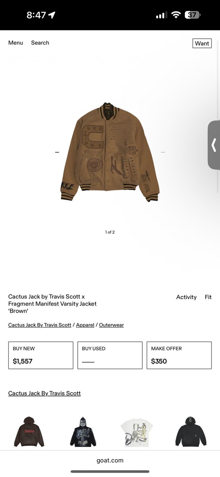 Fragment Design Travis Scott x Fragment Design “Manifest” Varsity Jacket Size US L / EU 52-54 / 3 - 7 Thumbnail