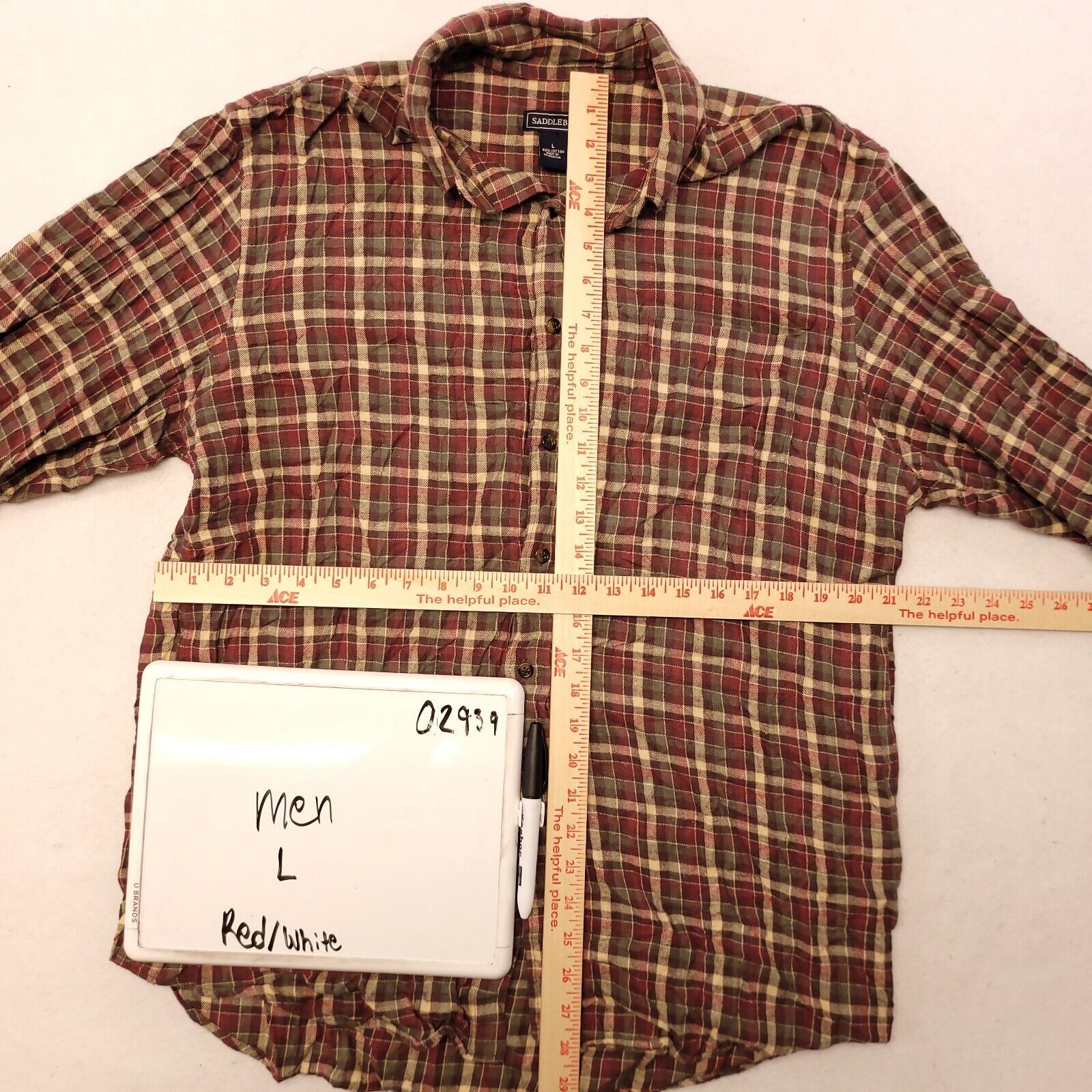 Saddlebred Saddlebred Madras Flannel Shirt Mens Size Large L Red White Size US L / EU 52-54 / 3 - 6 Thumbnail