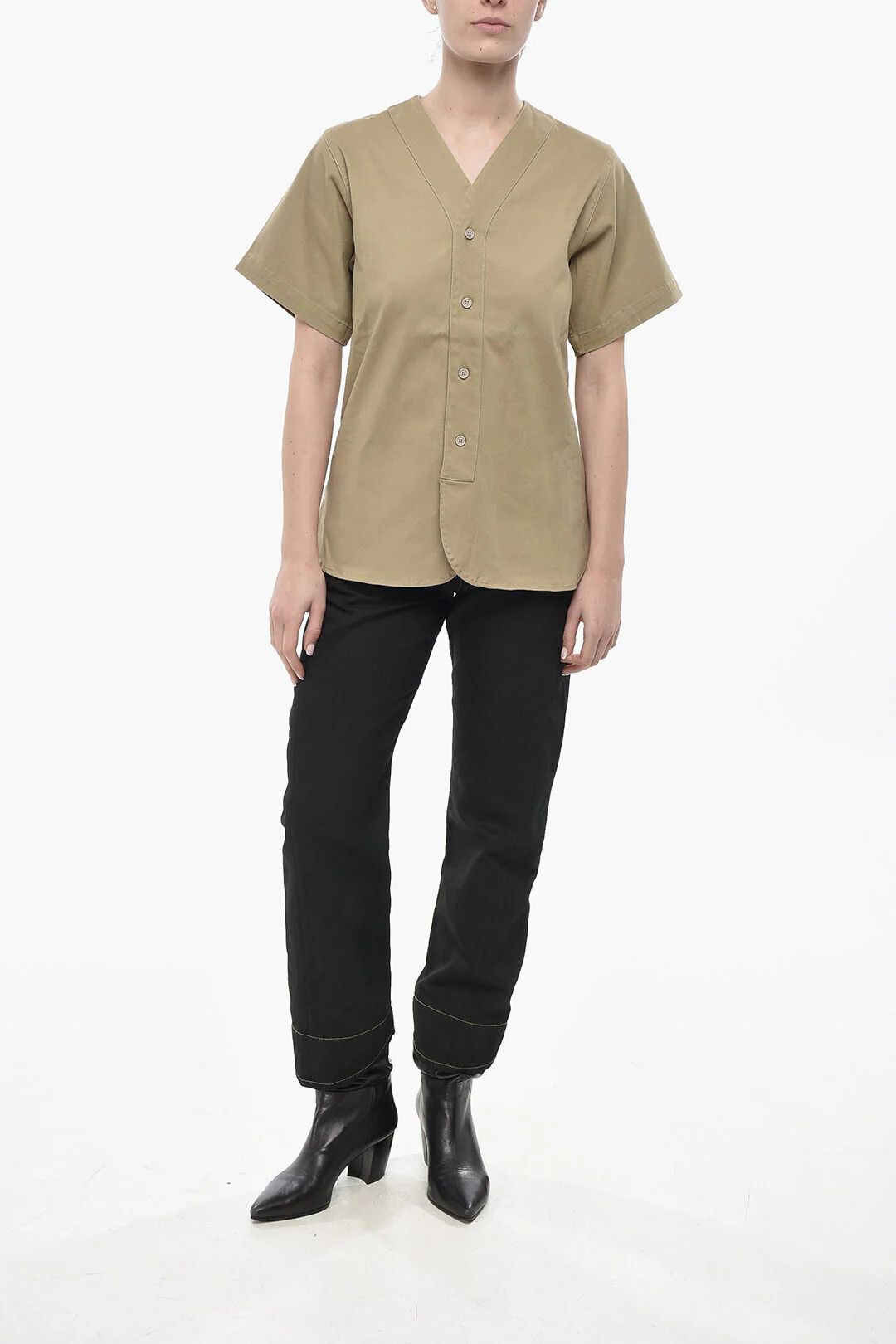 Fear of God og1mm0326 Short-Sleeve V-Neck Blouse in Beige Size XS / US 0-2 / IT 36-38 - 4 Thumbnail