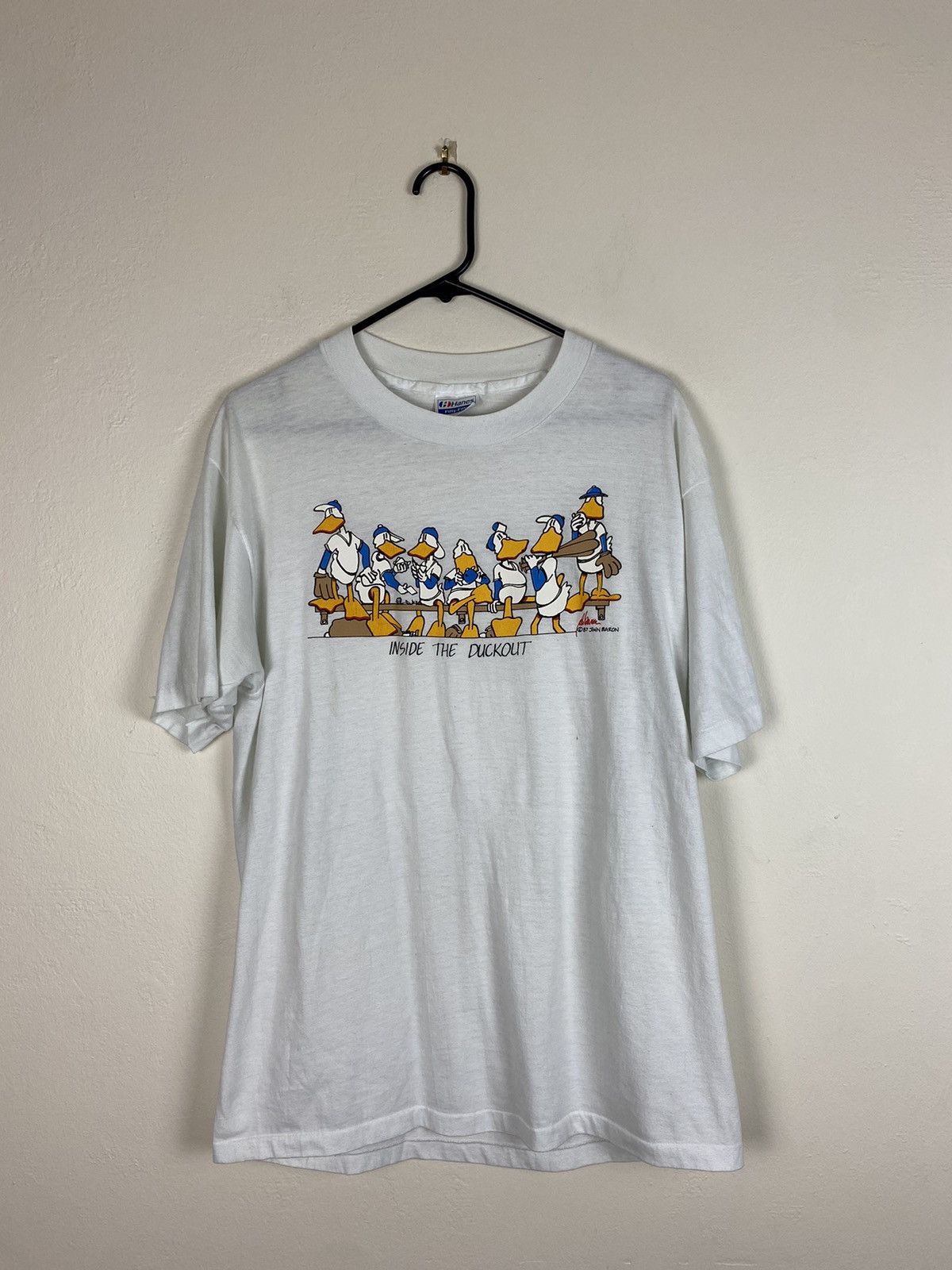 Vintage Vintage 1987 Single Stitch Inside the Duckout John Baron Tee Size US XL / EU 56 / 4 - 1 Thumbnail
