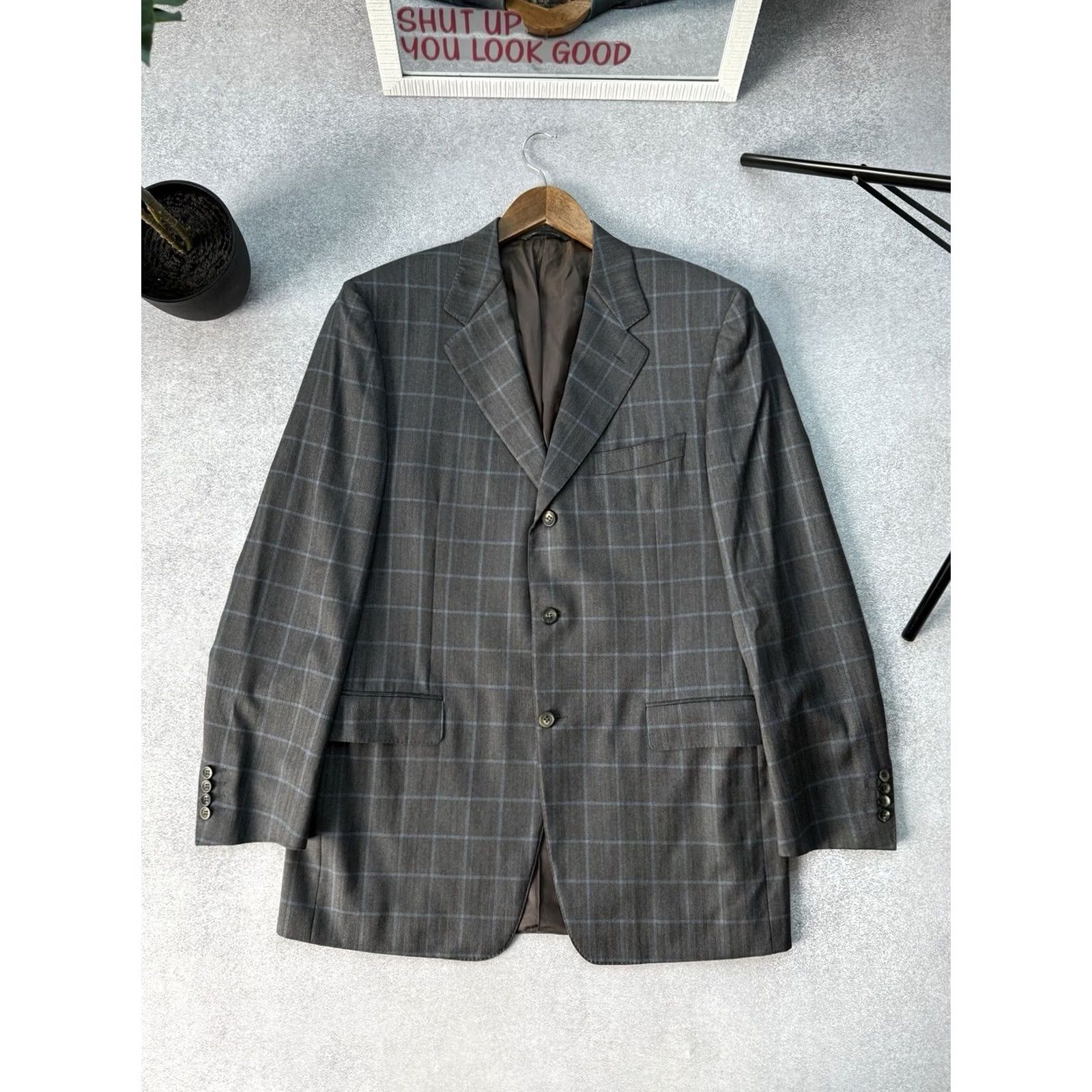 Canali CANALI Men’s Gray Windowpane Woolmark Blazer Sport Coat Jacket L Canali Gray Wool Jacket Men’s Suit Coat Blazer 52 Italy Mens Wool Blazer Size 42R - 2 Thumbnail