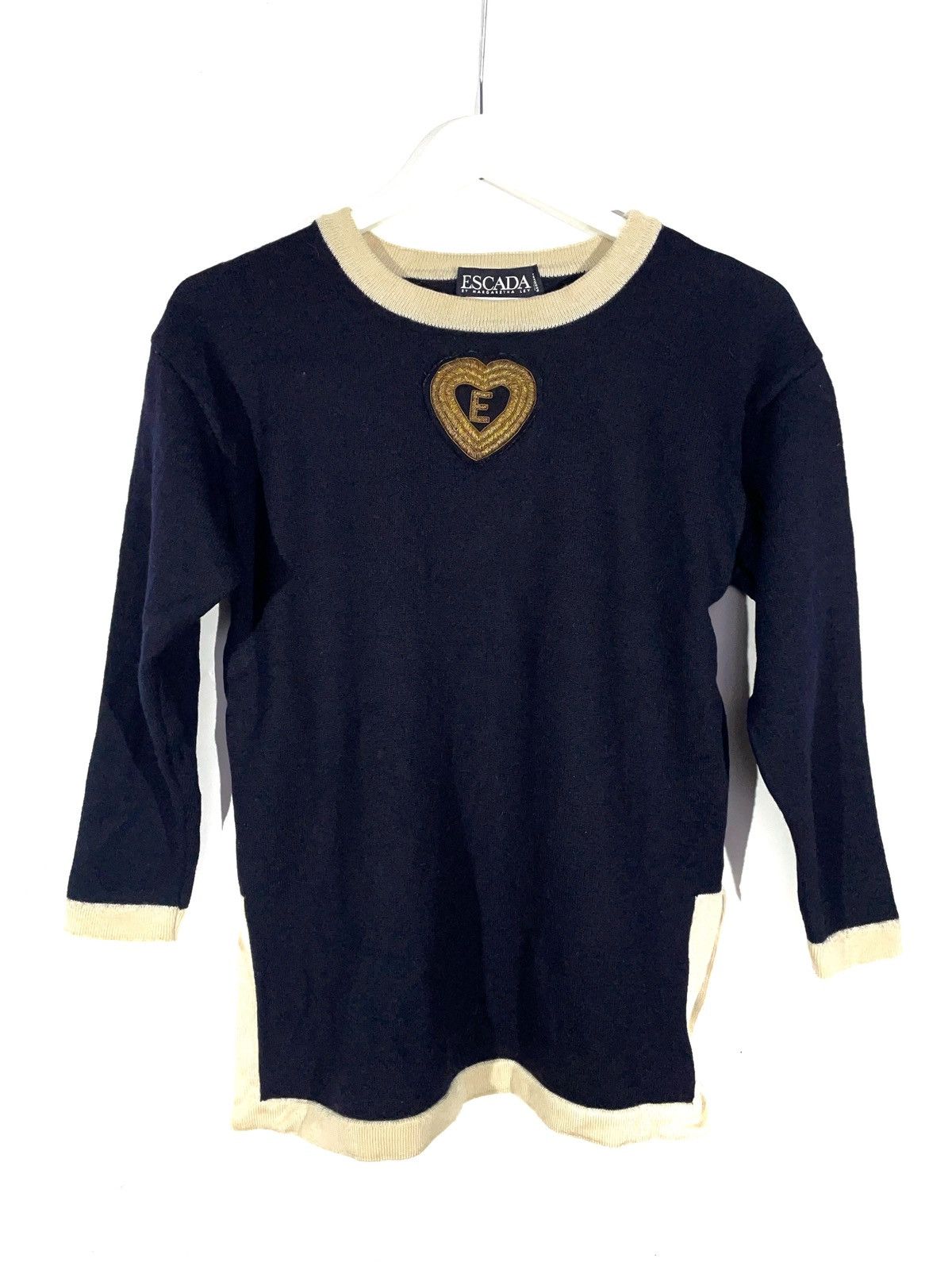 Escada ESCADA Blue Wool Sweater Size 36/S Heart Embroidered Logo Size S / US 4 / IT 40 - 1 Thumbnail