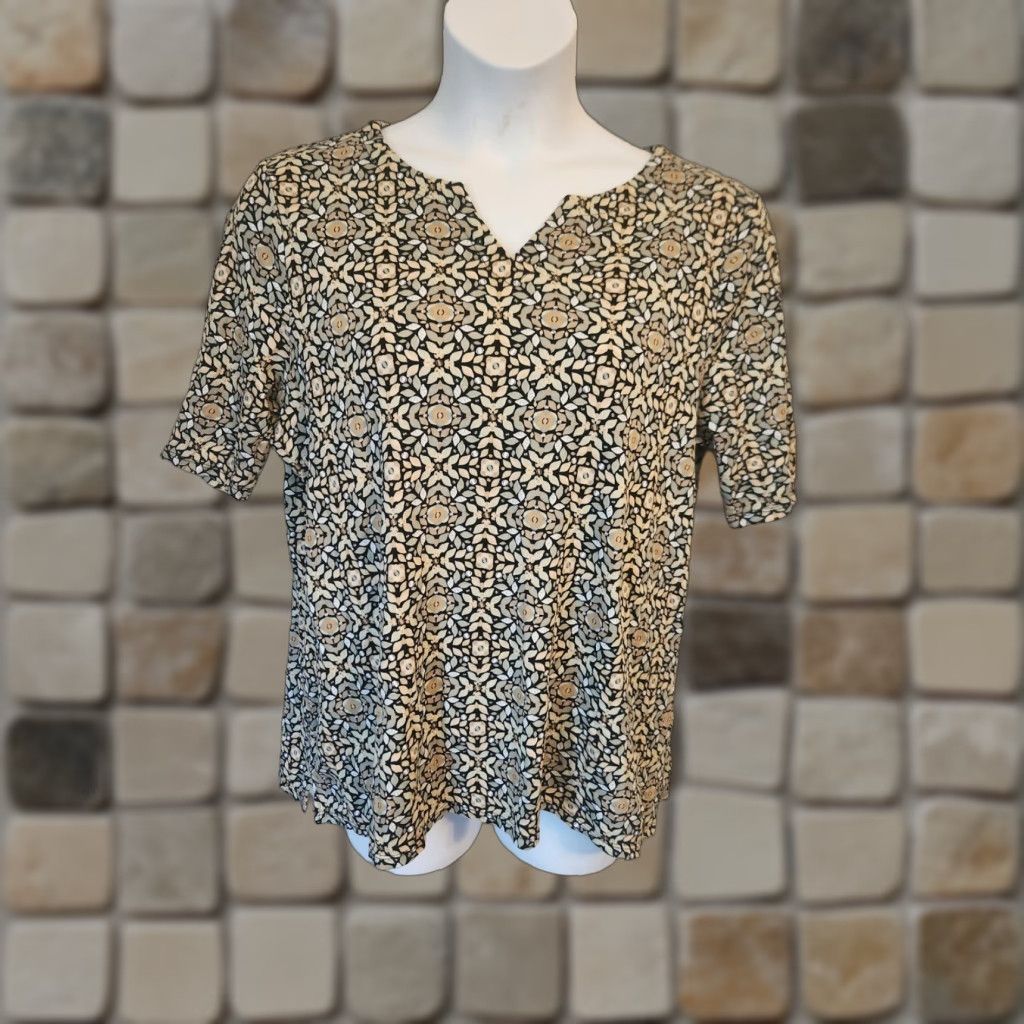 Croft & Barrow Croft & Barrow Blouse V-Neck Short Sleeve Top Womens 2X Multicolor Floral Geometric Pattern Casual Easy Care 100% Cotton Size XXL / US 16-18 / IT 52-54 - 1 Thumbnail