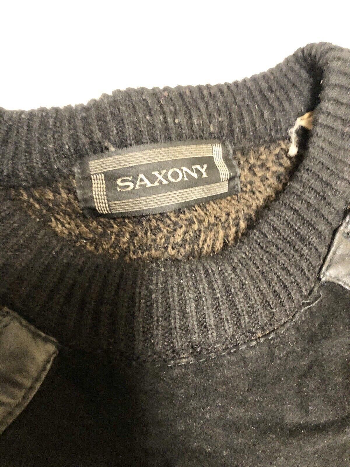 Designer VTG 80'S SAXONY Mens Brown With Black Leather Sweater Size US M / EU 48-50 / 2 - 5 Thumbnail