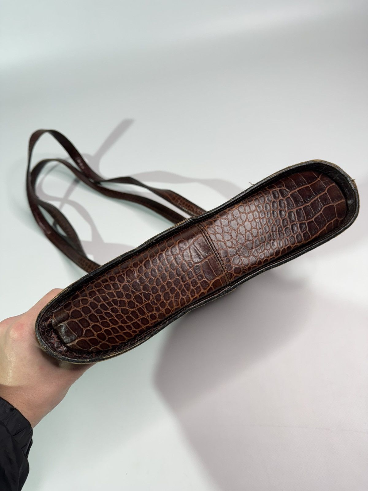 Japanese Brand Vintage avant garde brown faux croc leather bag swag y2k Size ONE SIZE - 3 Thumbnail