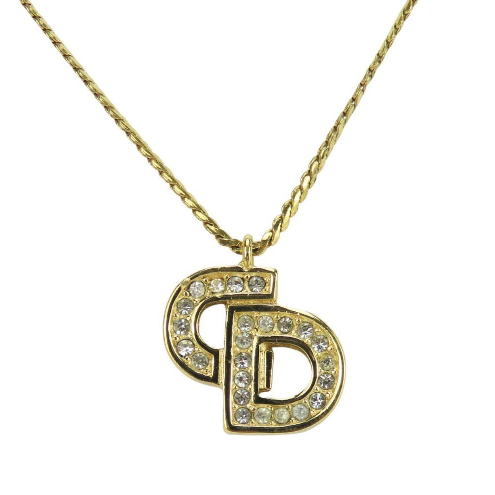 Dior Christian Dior necklace, metal, rhinestones, gold, plated, CD logo, women's. Size ONE SIZE - 1 Thumbnail