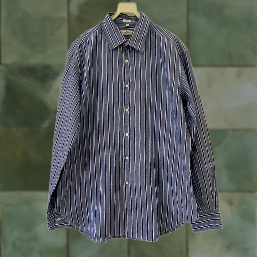 Salvatore Ferragamo Salvatore Ferragamo Men’s Large Blue Stripe Linen Cotton Shirt Italy 16.5 42#C16 Dress Shirt Size US L / EU 52-54 / 3 - 1 Thumbnail