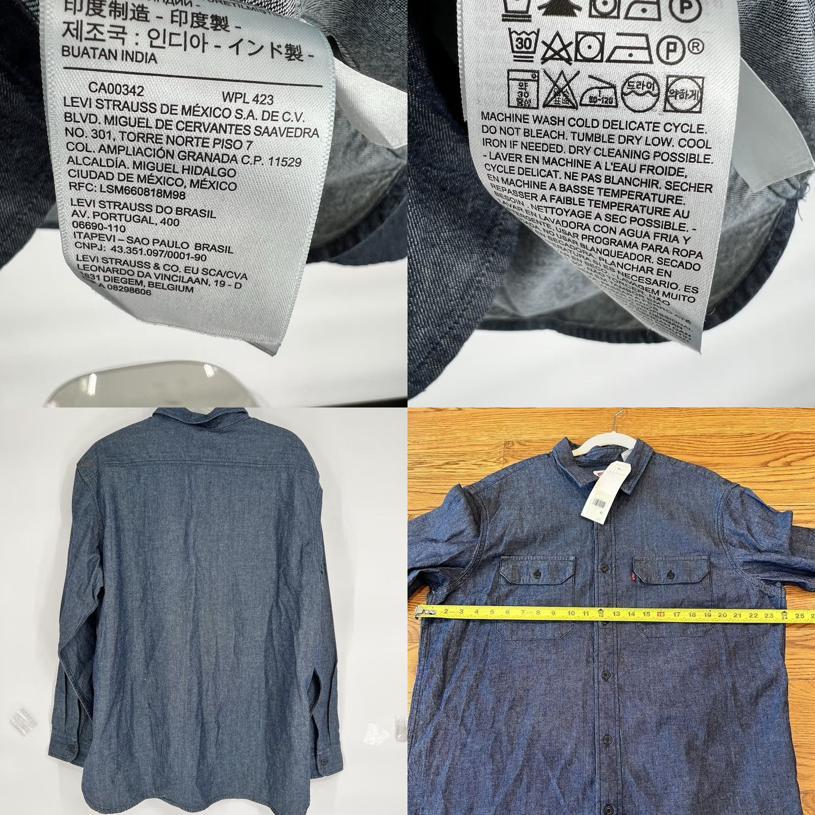 Levi's Levi's Made & Crafted New Standard Shirt Dark Wash Denim Relaxed Fit Long Sleeve Button-Up Size L Blue Mens Fashion Western Travel Winter Size US L / EU 52-54 / 3 - 9 Thumbnail
