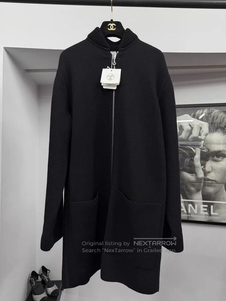 Hermes Hermes Black Double-sided Long Wool Coat, One Side Black a Size XXS / US 00 / IT 34 - 1 Thumbnail