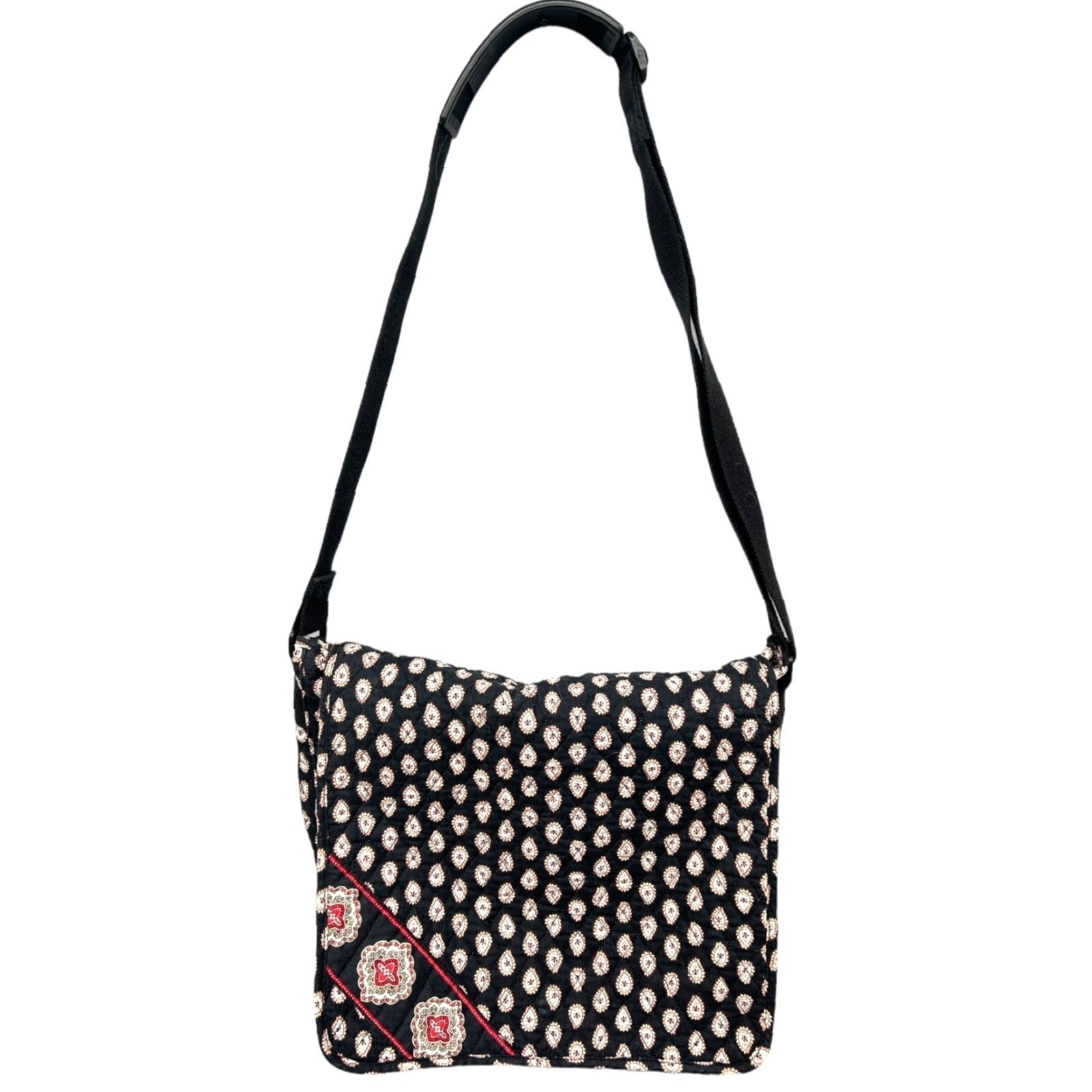 Vintage Vera Bradley Crossbody Messenger Bag Black Paisley Women’s Purse Medium Size ONE SIZE - 2 Thumbnail
