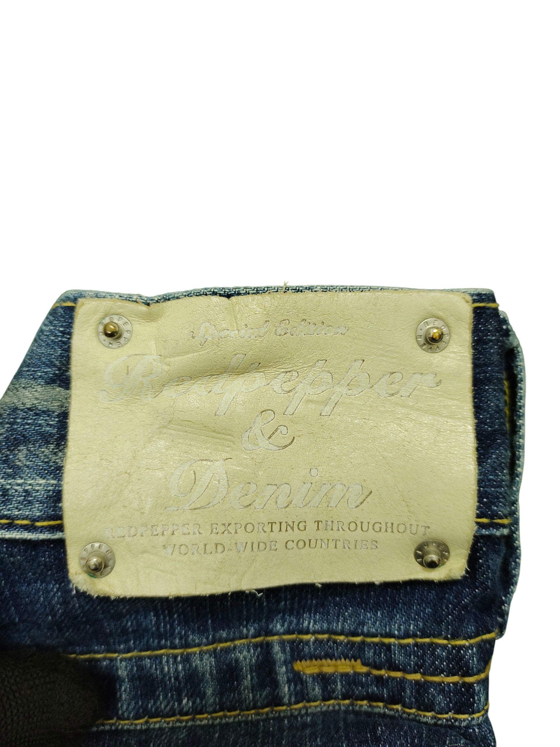 Comme des Garcons × Undercover Vintage 2000s Red Pepper Leather Trim Clawmark Denim Jeans Size US 34 / EU 50 - 10 Thumbnail
