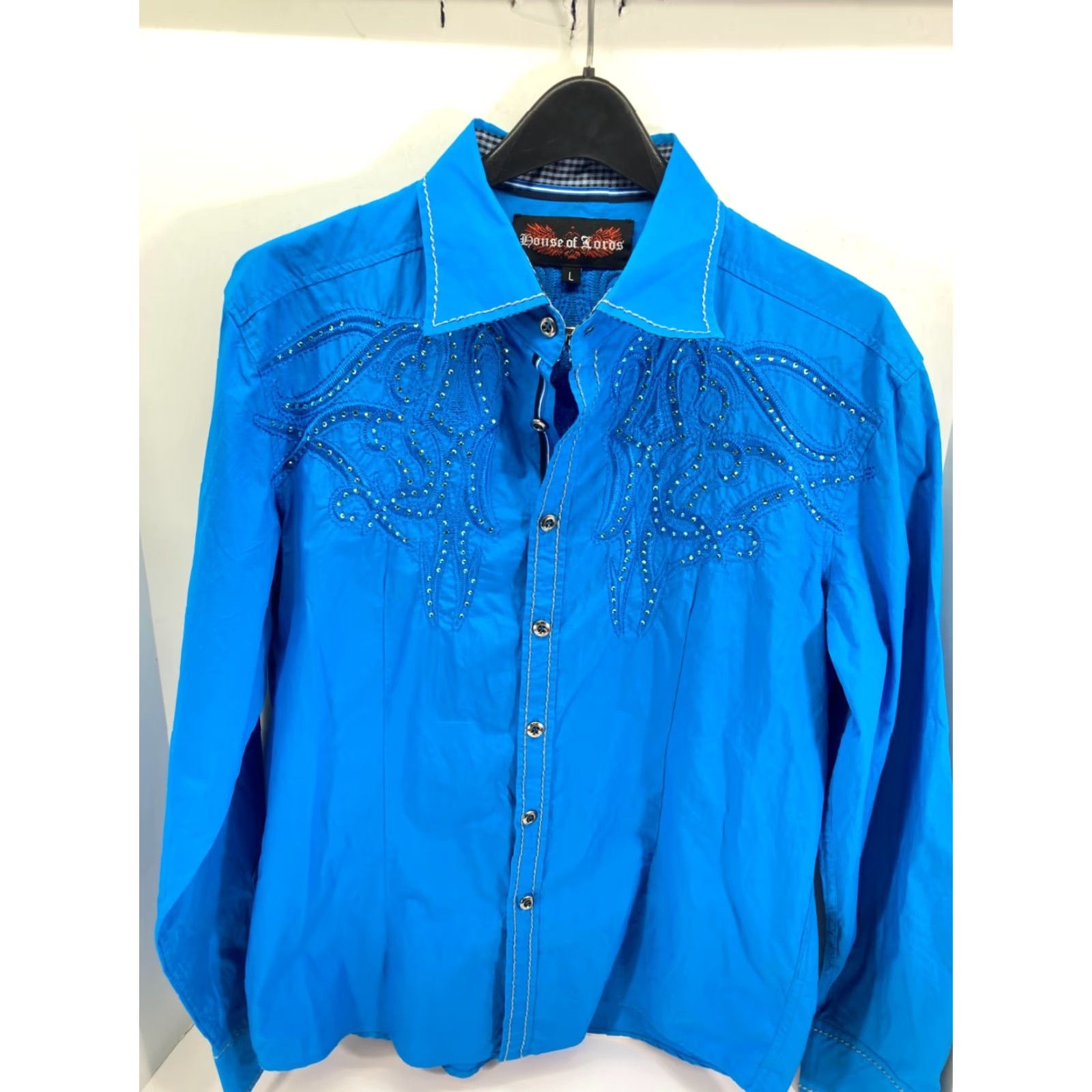House of CB House of Lords Shirt Western Button Up Mens L Blue Embroidered Embellished Size US L / EU 52-54 / 3 - 3 Thumbnail