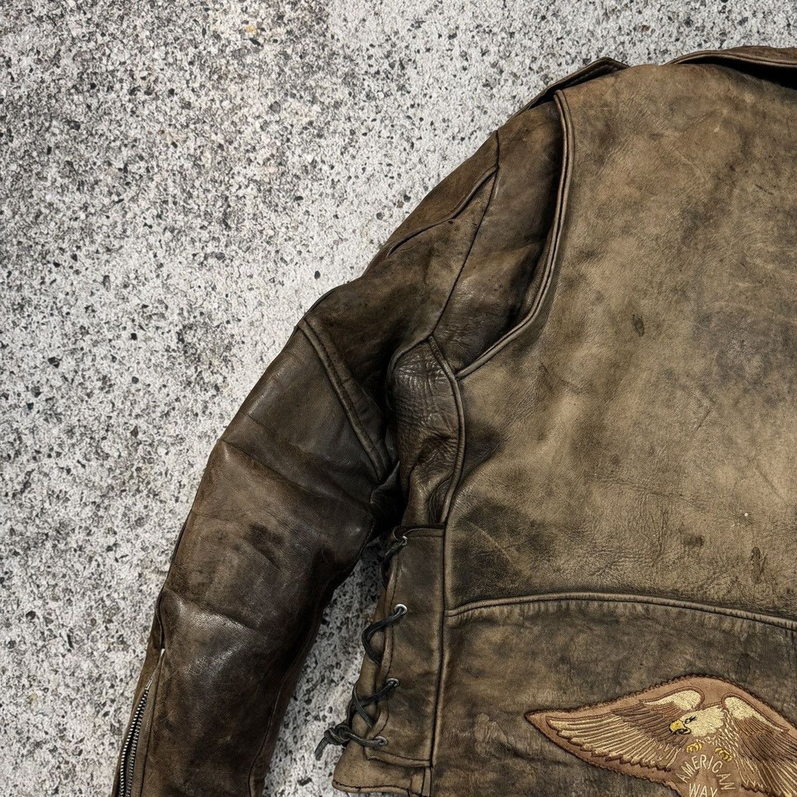 Vintage 90s Aged Faded Leather Motorcycle Jacket ERD Grunge Biker Size US L / EU 52-54 / 3 - 21 Thumbnail