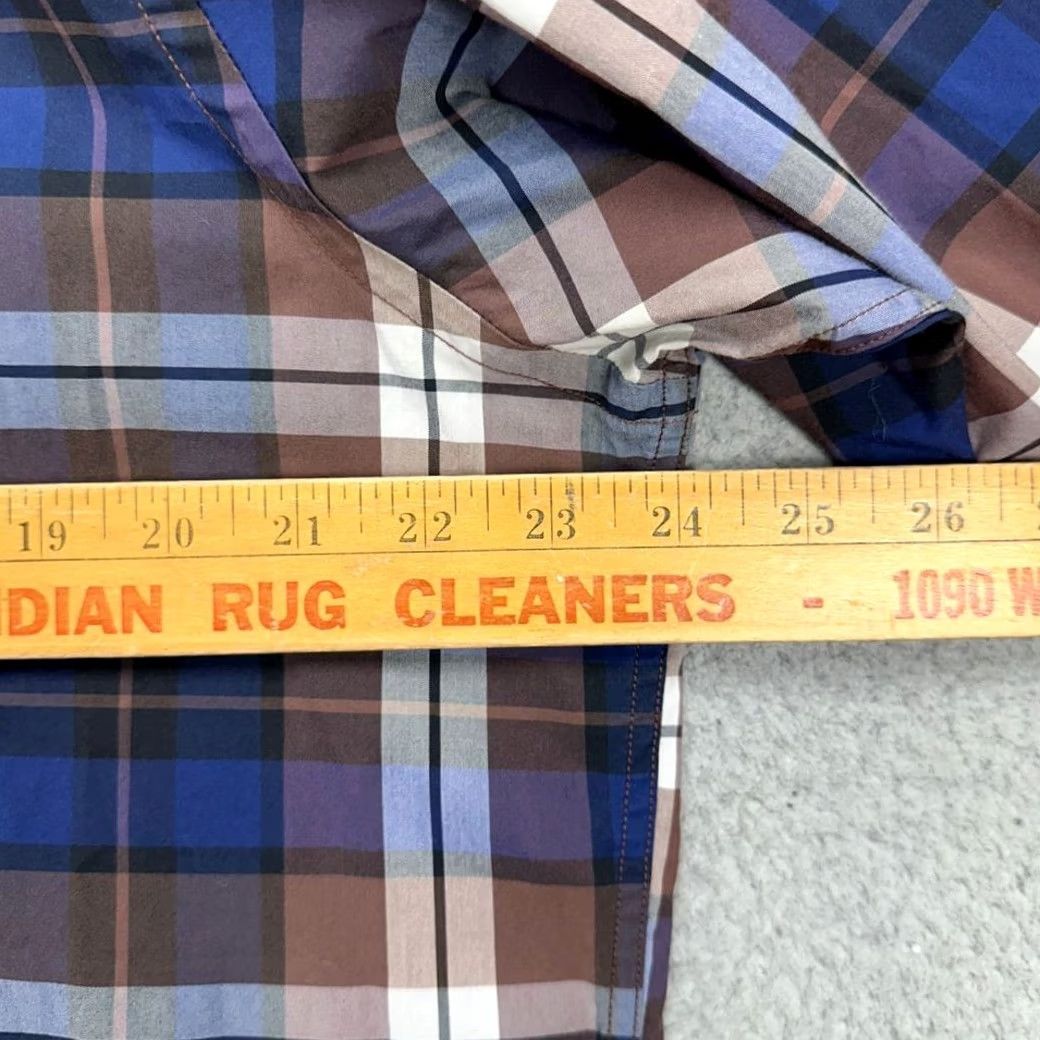 BUGATCHI Bugatchi Uomo Button-Up Shirt Adult Medium Navy Brown Plaid Long Sleeve Mens Size US M / EU 48-50 / 2 - 7 Thumbnail