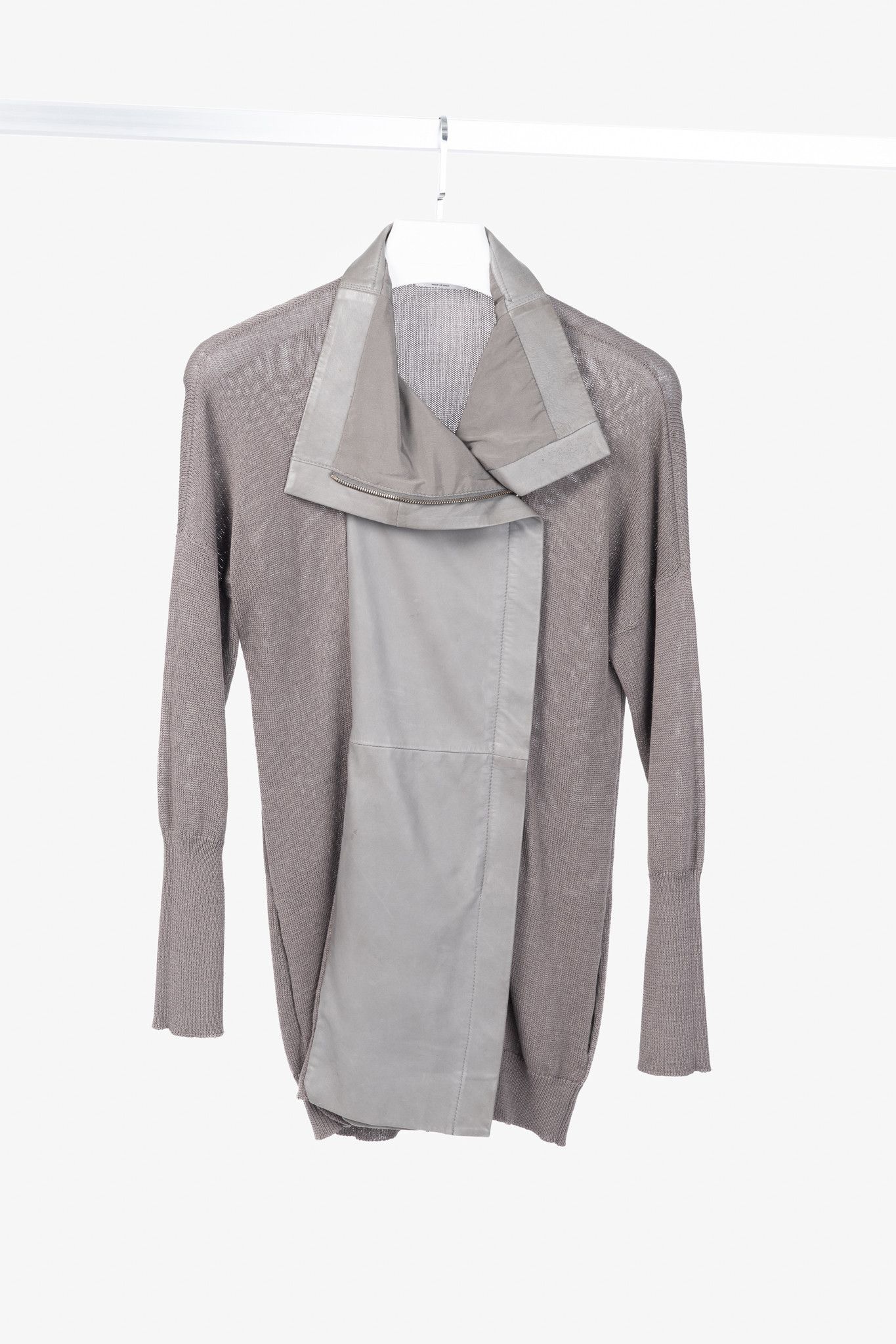 Brunello Cucinelli Brunello Cucinelli Two-Tone Cotton-Knit Leather-Trim Jacket Size S / US 4 / IT 40 - 1 Thumbnail