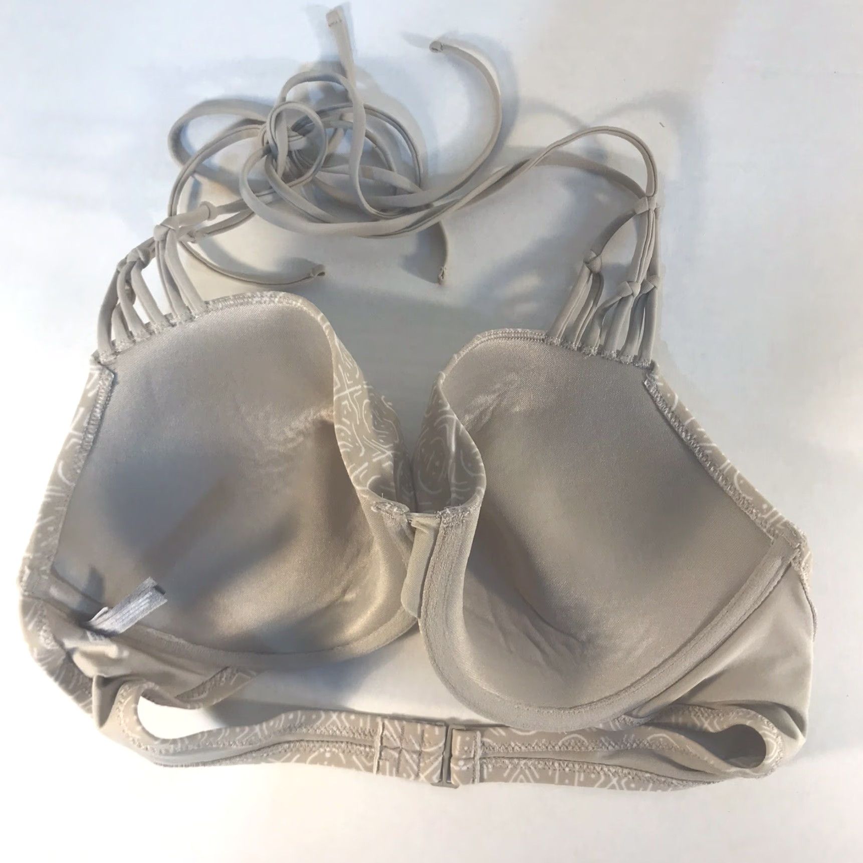 Vintage Aerie Geometric Halter Bikini Top Padded Push-Up Womens Size 38DD Taupe Size XS / US 0-2 / IT 36-38 - 2 Thumbnail