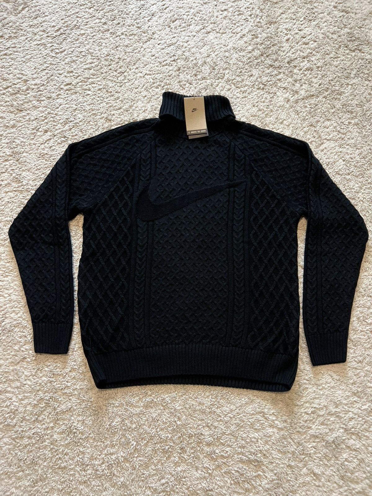 Nike Nike Life Men's Cable Knit Turtleneck Sweater Black Size US M / EU 48-50 / 2 - 4 Thumbnail