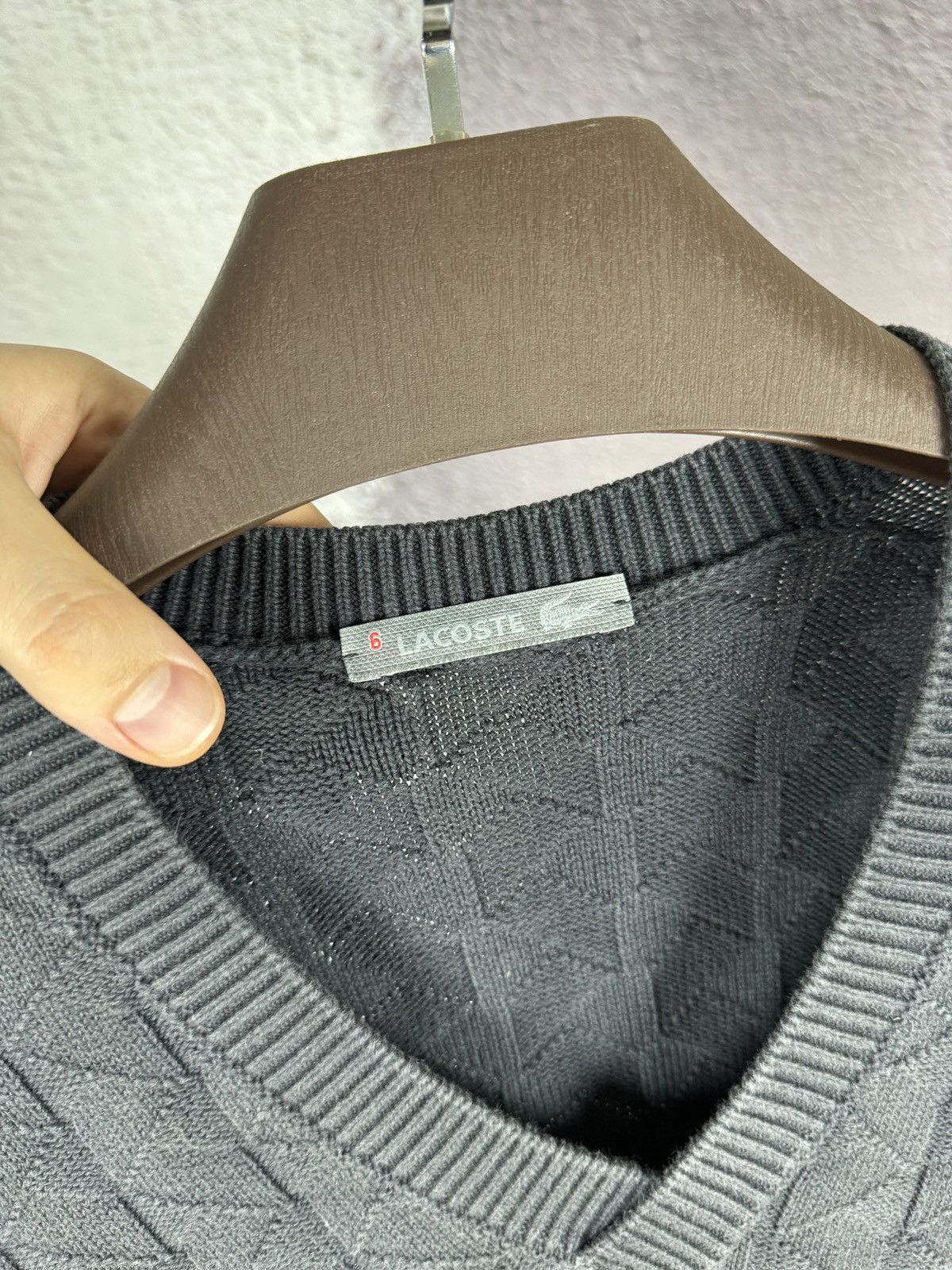 Lacoste × Vintage Lacoste vintage v-neck black faded sweater grey label Size US XL / EU 56 / 4 - 9 Thumbnail