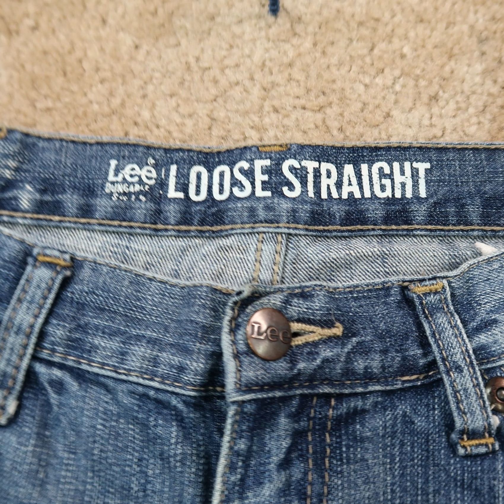 Lee Lee Loose Straight Jeans Men's 34x32 Distressed Blue Denim 5-Pocket Zipper Button Belt Loops Size US 34 / EU 50 - 3 Thumbnail