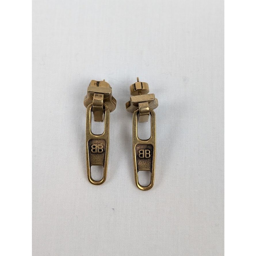 Balenciaga o1rshd1 Size: OS / Women's Zip Earrings Brass/Antique Gold Size ONE SIZE - 4 Thumbnail