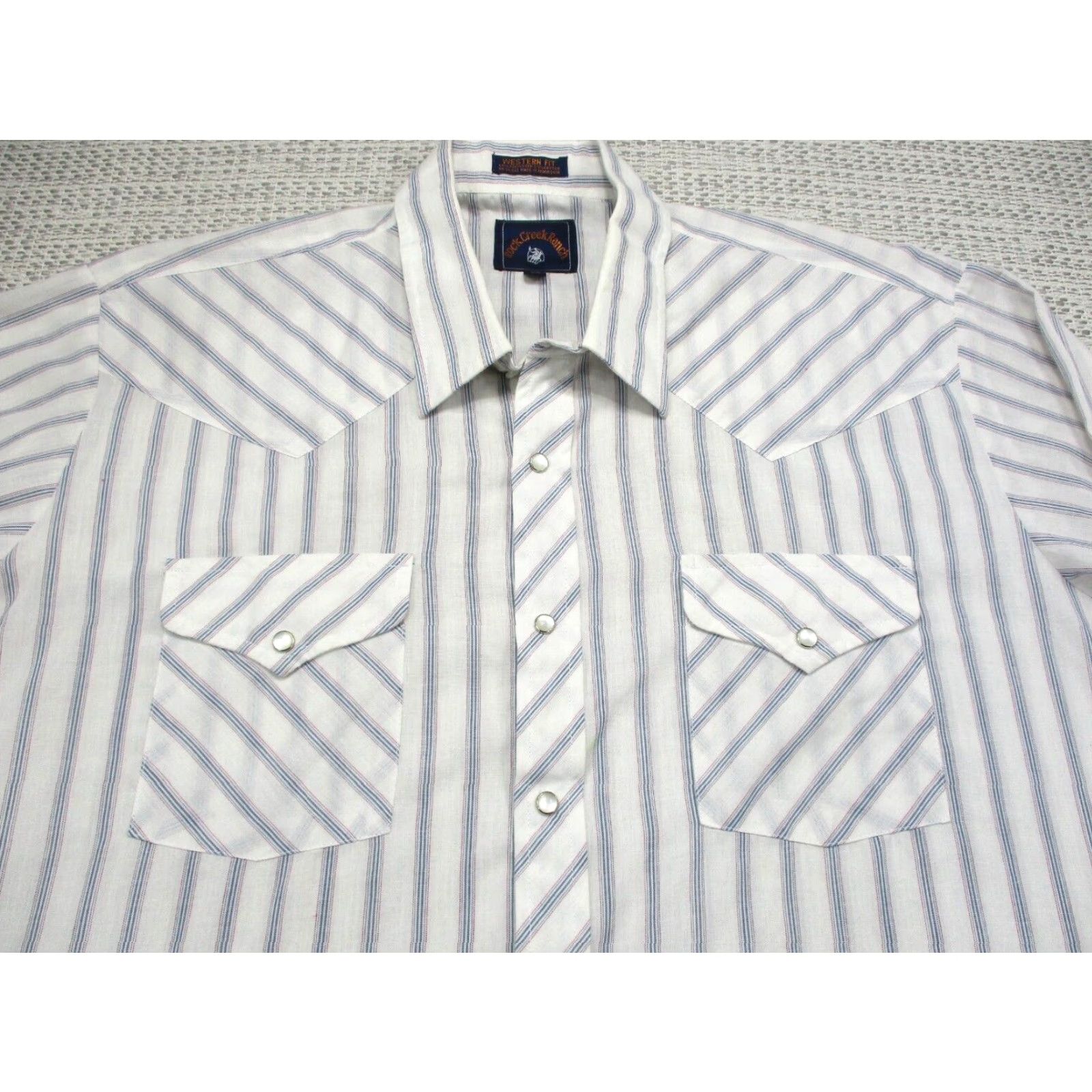 Vintage VTG Rock Creek Ranch Western Shirt Mens 17X34 Pearl Snap White Striped Cowboy Size US XL / EU 56 / 4 - 4 Thumbnail