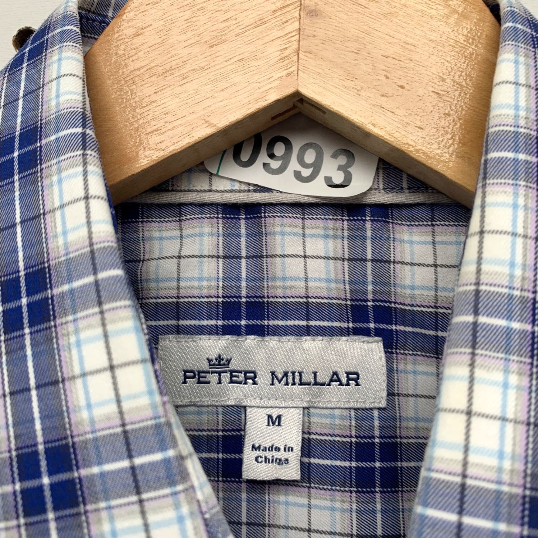 Peter Millar Peter Millar Button Shirt Mens Medium Blue White Plaid Long Sleeve Pocket Shirt Mens Blue White Plaid Button-Up Cotton Blend Regular 22x32 Size US M / EU 48-50 / 2 - 7 Thumbnail