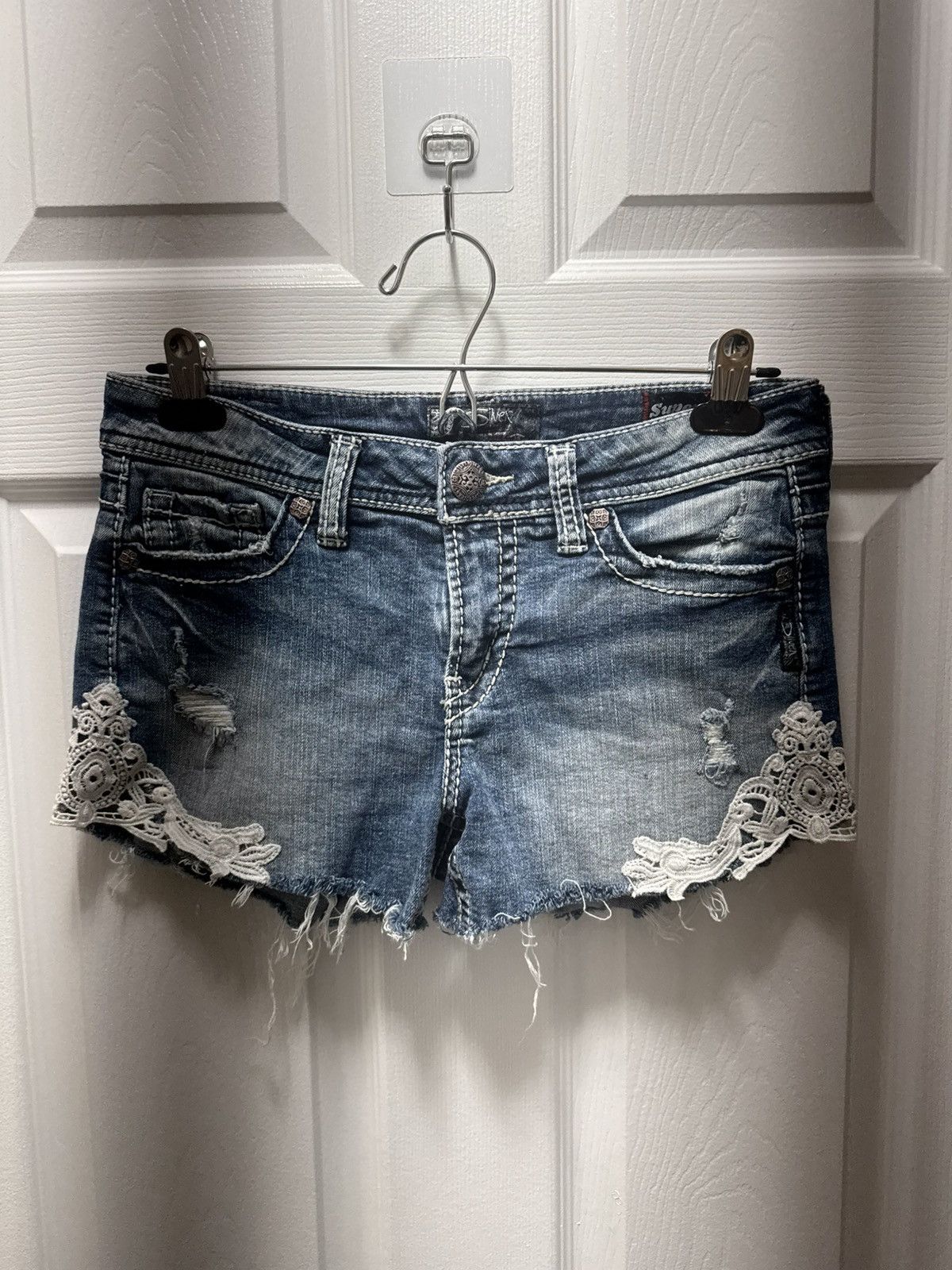 Silver Jeans Co. × Vintage Silver Jeans Y2K Fleece Vintage Daisy Duke Denim Jean Shorts Size 29" - 1 Thumbnail