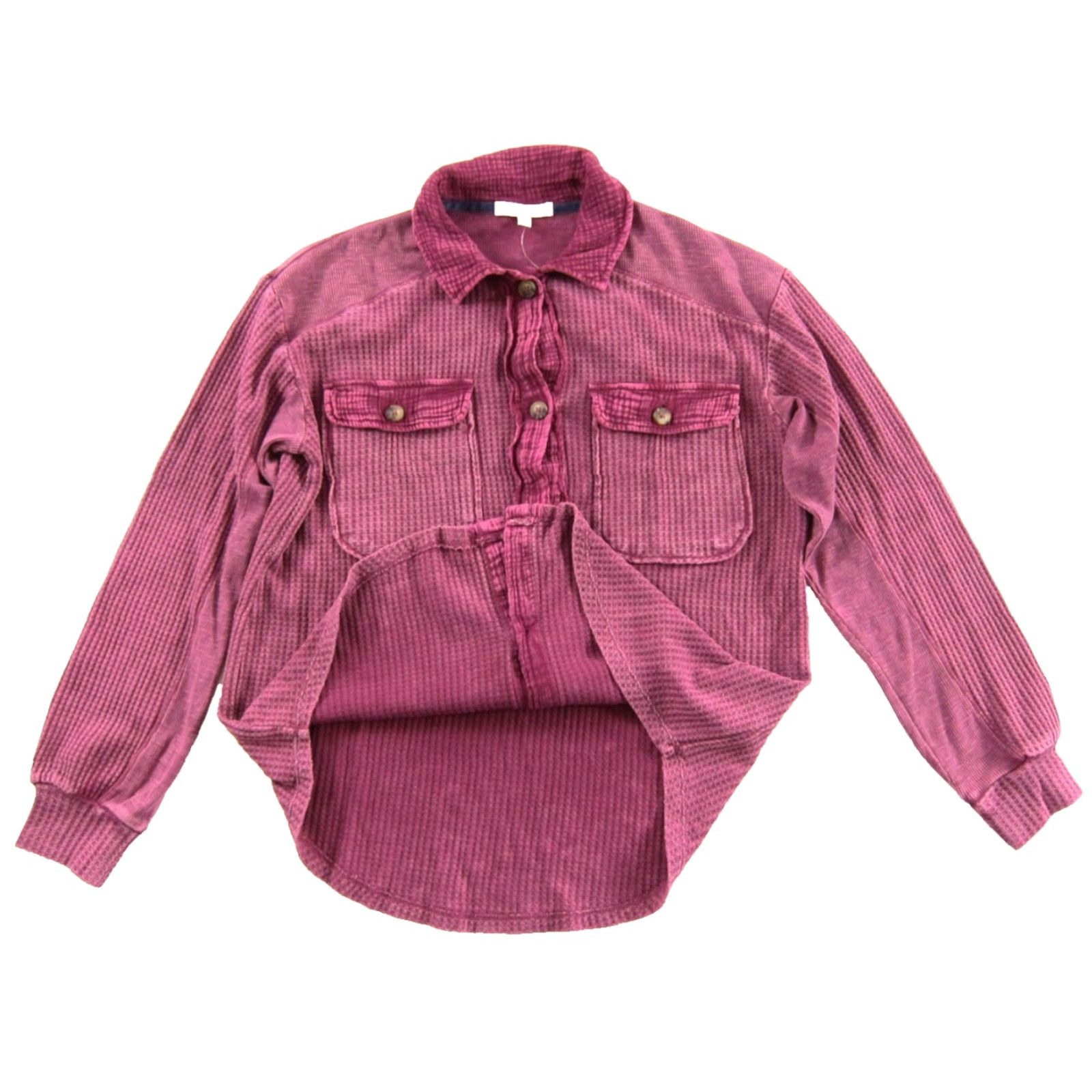 Vintage BRIGGS Blouse Women's Dark Pink NWT Long Sleeve Pocket Collared Waffle Cotton Blouse S Pink Casual Shirt Womens Size S / US 4 / IT 40 - 4 Thumbnail