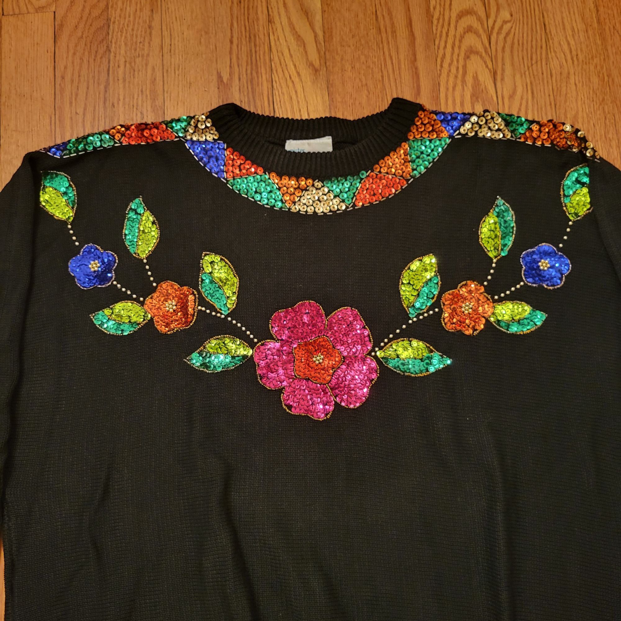 Other Mister Noah 22W Sequined Sweater Pullover Floral Beaded Flow Size 3XL / US 20-22 - 2 Thumbnail