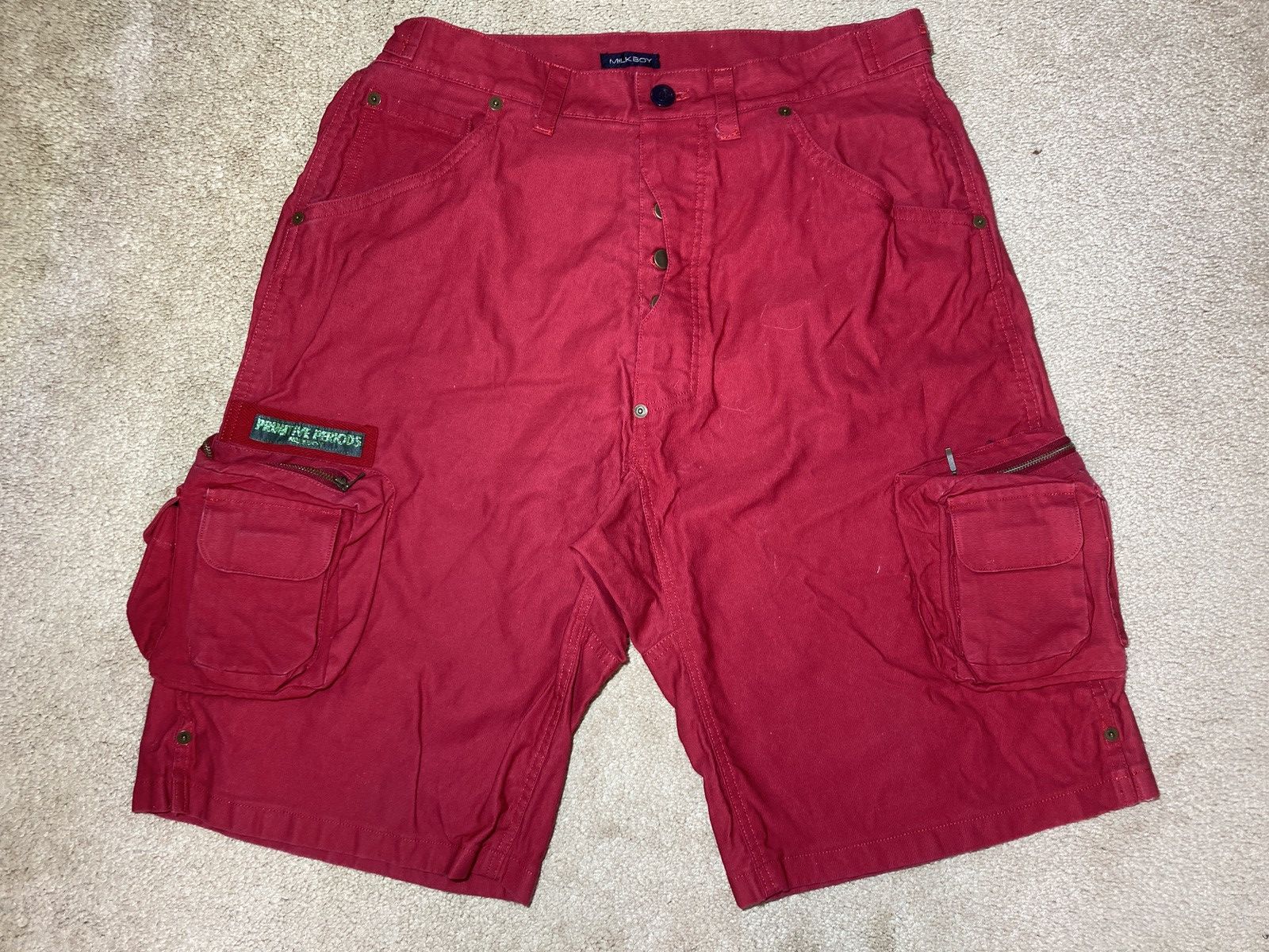 Japanese Brand 90s Milkboy Multi Pocket Parasite Shorts Red Cargo Vintage Size US 31 - 3 Thumbnail