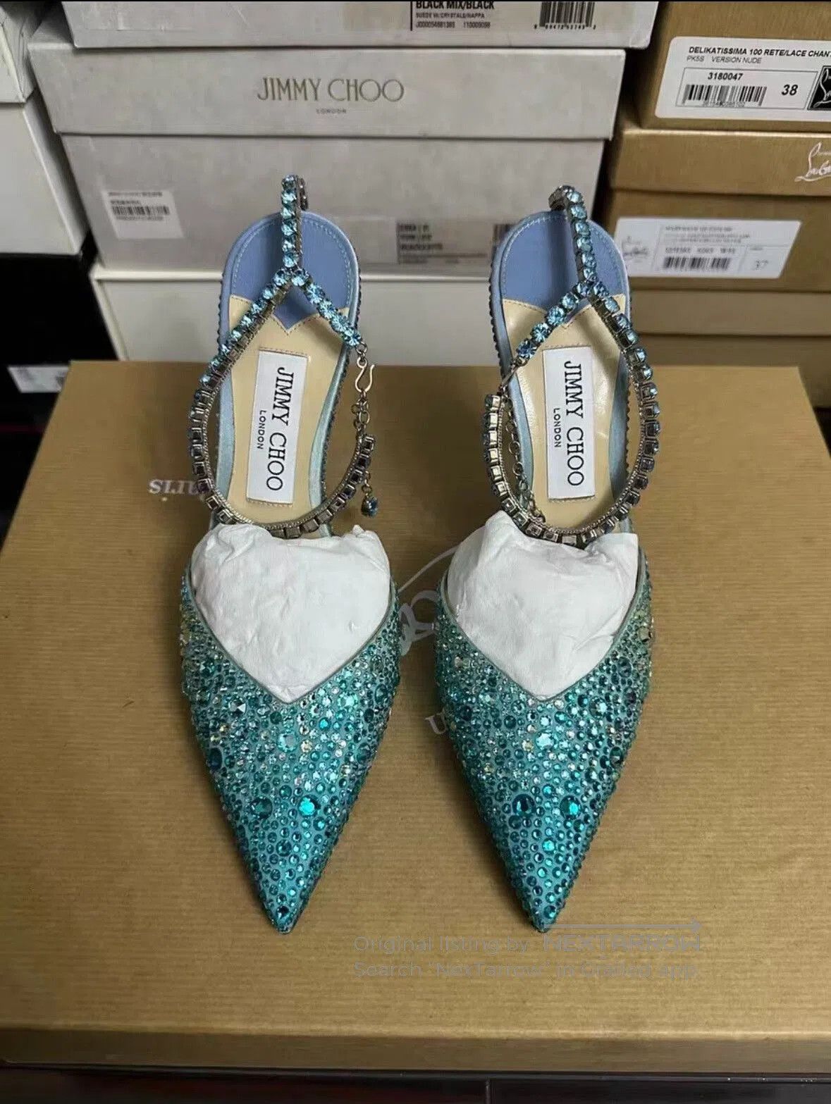 Jimmy Choo Jimmy Choo Blue Crystal Rhinestone Heels. Size US 6.5 / IT 36.5 - 1 Thumbnail