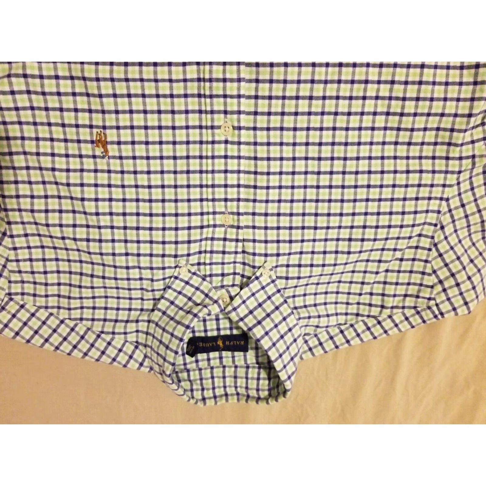 Polo Ralph Lauren Mens Polo Ralph Lauren Dress Shirt L Green Button Cotton Size 42R - 2 Thumbnail