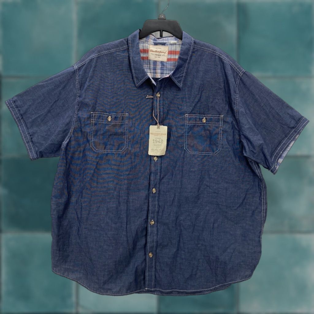 Weatherproof Weatherproof Shirt Mens 3XL Navy Blue Short Sleeve Button Up Pockets Vintage Style Classic Weatherproof Vintage branding Size US XXL / EU 58 / 5 - 1 Thumbnail