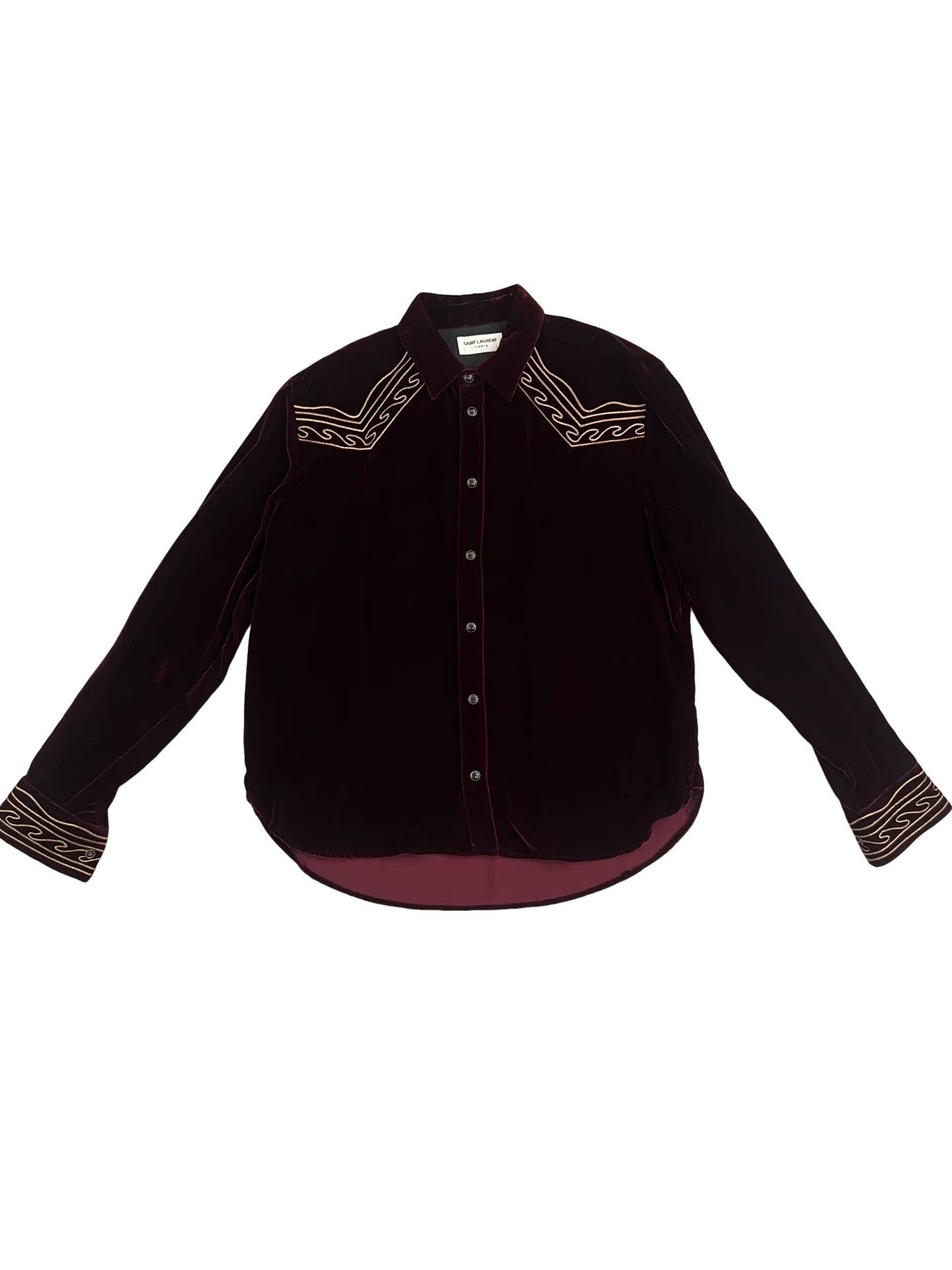 Saint Laurent Paris Saint Laurent Embroidered Velvet Shirt Size XL Size US XL / EU 56 / 4 - 1 Thumbnail