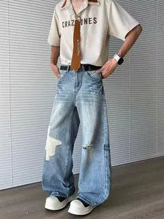Japanese Brand American high street hiphop loose patch design washed jeans Size US 32 / EU 48 - 7 Thumbnail